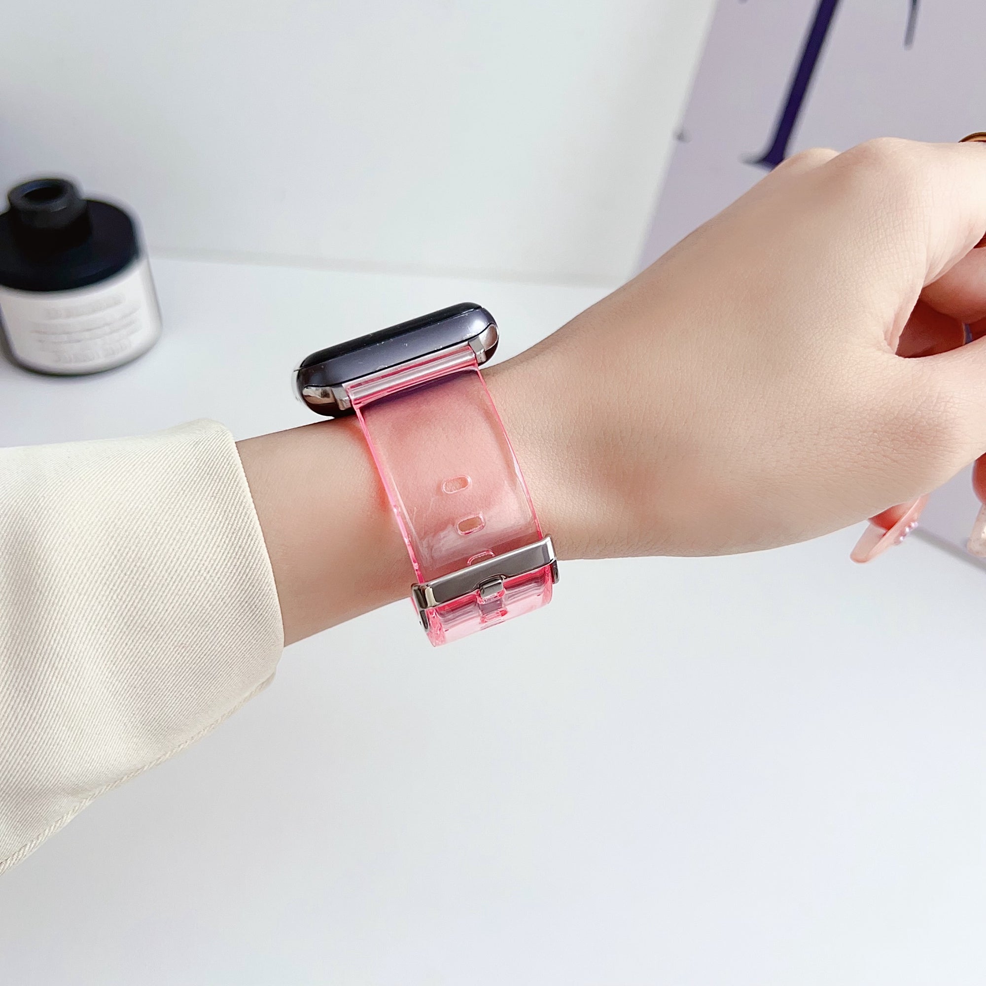For Apple Watch Ultra 2 Ultra 49mm / 9 8 7 45mm / 6 5 4 SE (2022) SE (2023) SE 44mm / 3 2 1 42mm TPU Clear Watch Band - Transparent Pink