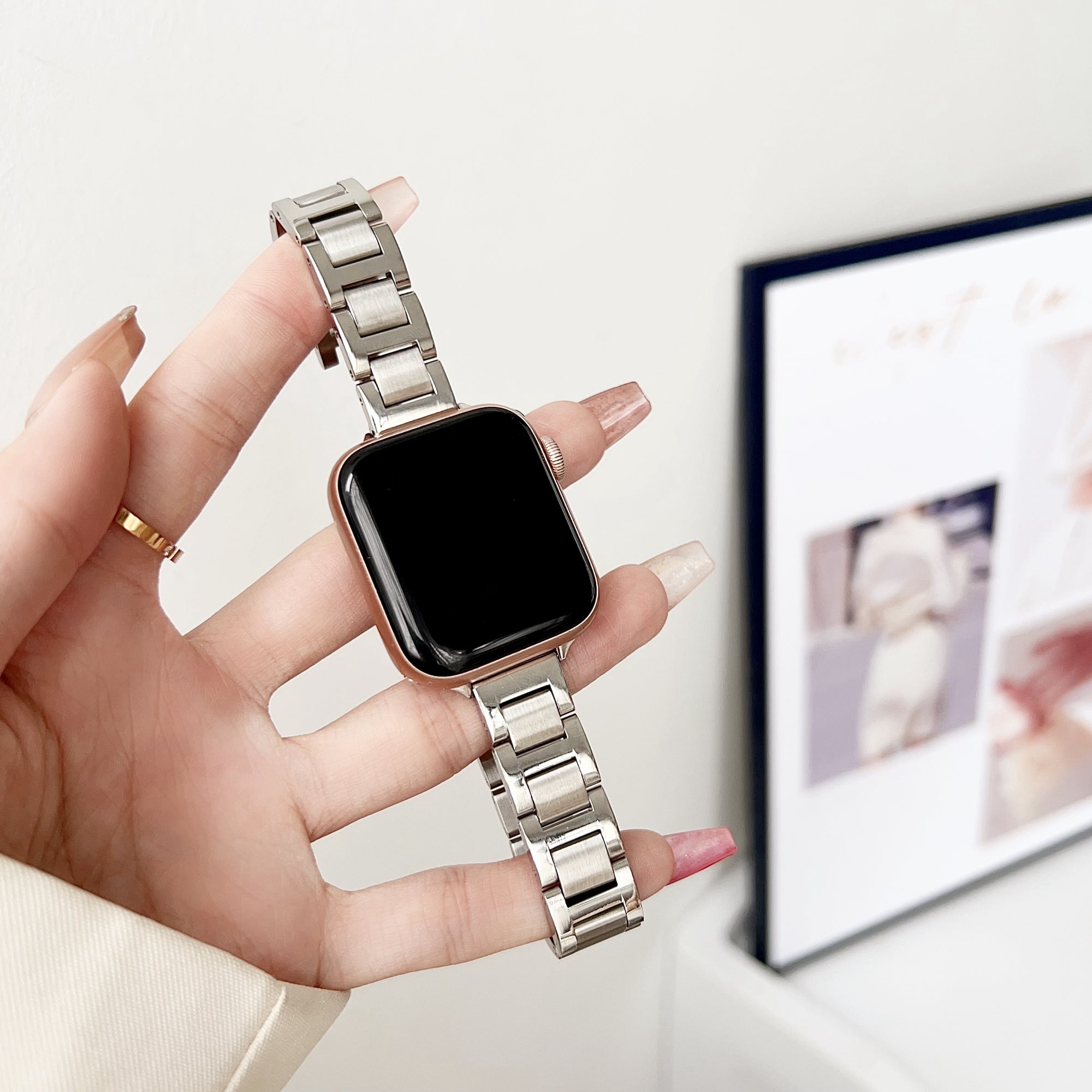 For Apple Watch Ultra 2 Ultra 49mm / 9 8 7 45mm / 6 5 4 SE (2022) / (2023) / SE 44mm / 3 2 1 42mm Watch Strap 14mm Stainless Steel Band - Silver