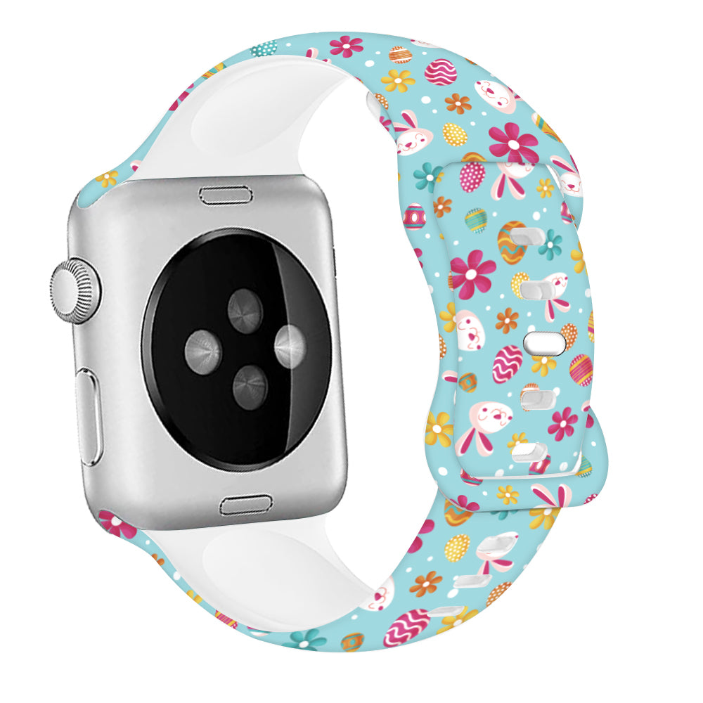 For Apple Watch Series 9 8 7 41mm / 6 5 4 SE (2023) SE (2022) SE 40mm / 3 2 1 38mm Sport Strap Silicone Pattern Watch Band - Easter Pattern 1