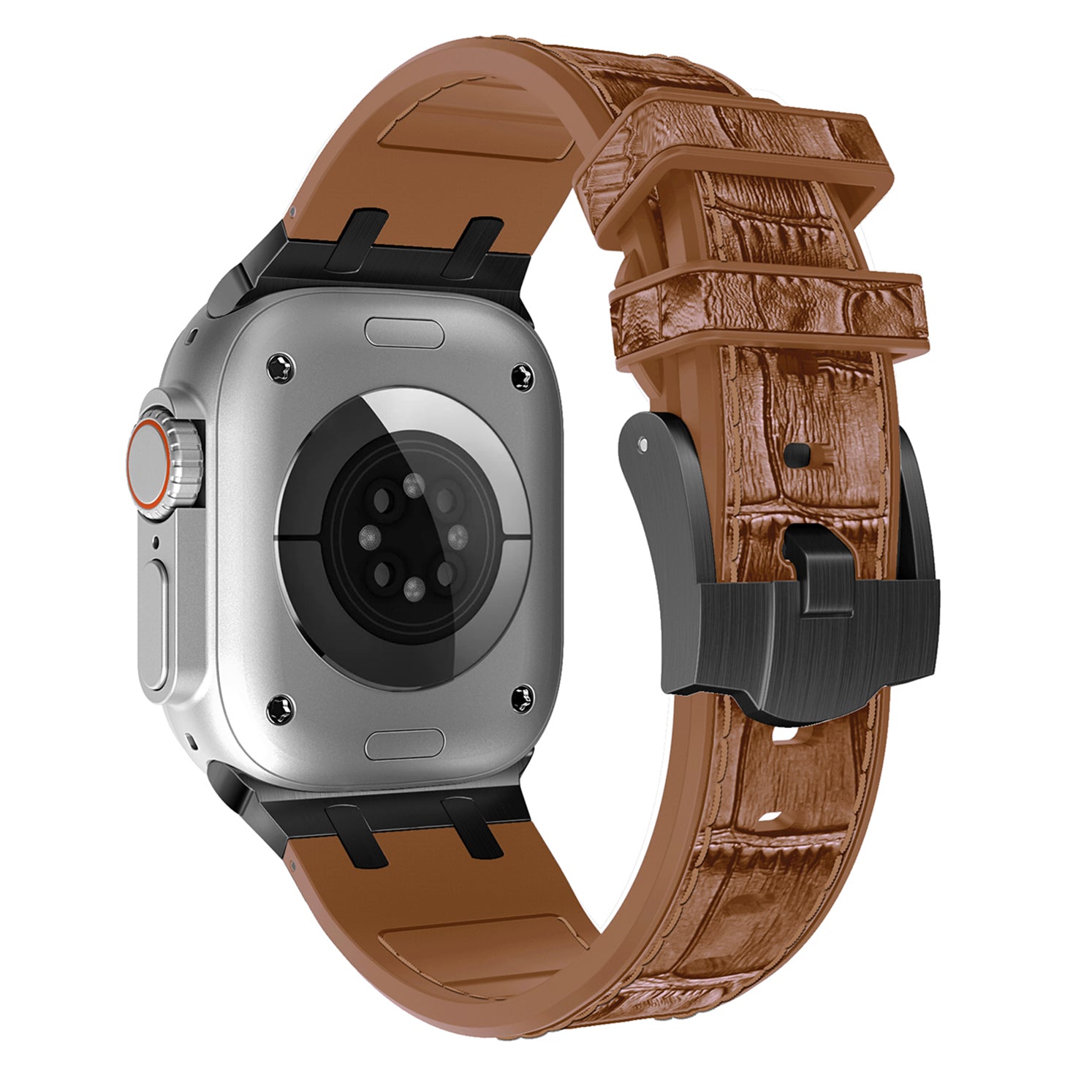 For Apple Watch Series 9 8 7 41mm / 6 5 4 SE (2022) SE (2023) SE 40mm / 3 2 1 38mm Silicone Watch Strap Crocodile Texture - Black+White+Black