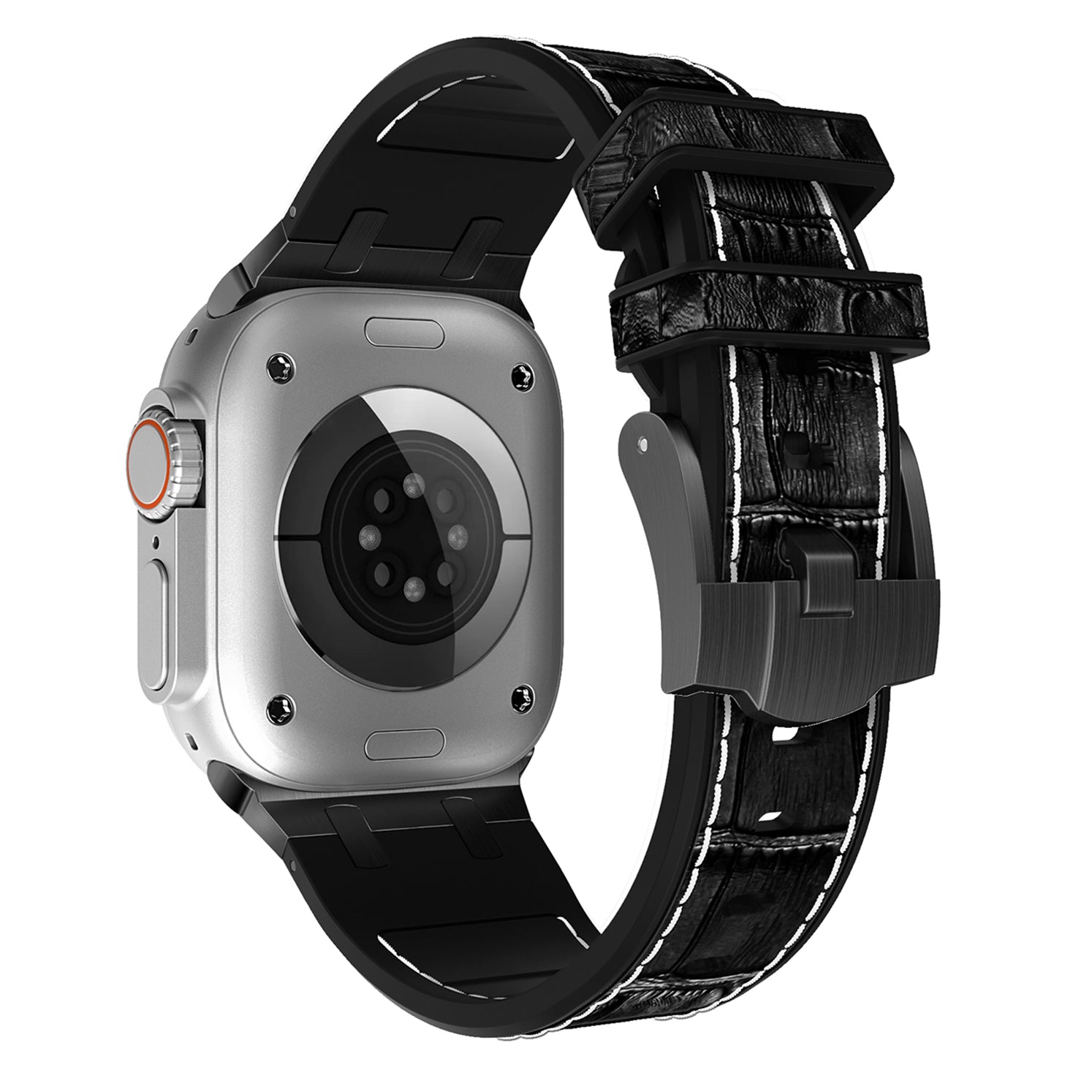 For Apple Watch Ultra 2 Ultra 49mm  /  Series 9 8 7 45mm  /  SE (2023) SE (2022) SE 6 5 4 44mm  /  3 2 1 42mm Watchband - Black Buckle+Black / White