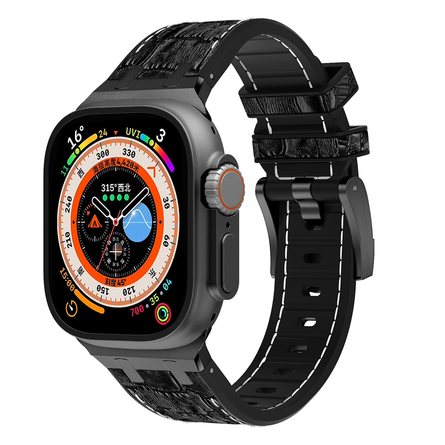 For Apple Watch Ultra 2 Ultra 49mm  /  Series 9 8 7 45mm  /  SE (2023) SE (2022) SE 6 5 4 44mm  /  3 2 1 42mm Watchband - Black Buckle+Black / White