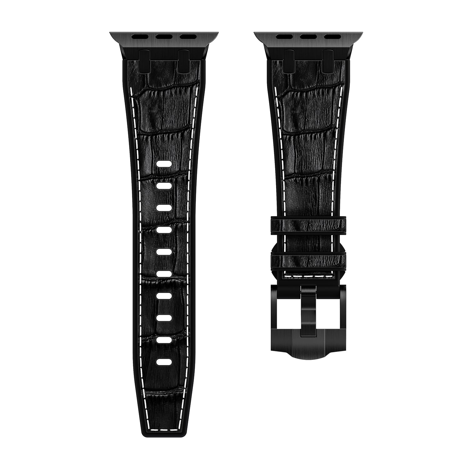 For Apple Watch Ultra 2 Ultra 49mm  /  Series 9 8 7 45mm  /  SE (2023) SE (2022) SE 6 5 4 44mm  /  3 2 1 42mm Watchband - Black Buckle+Black / White