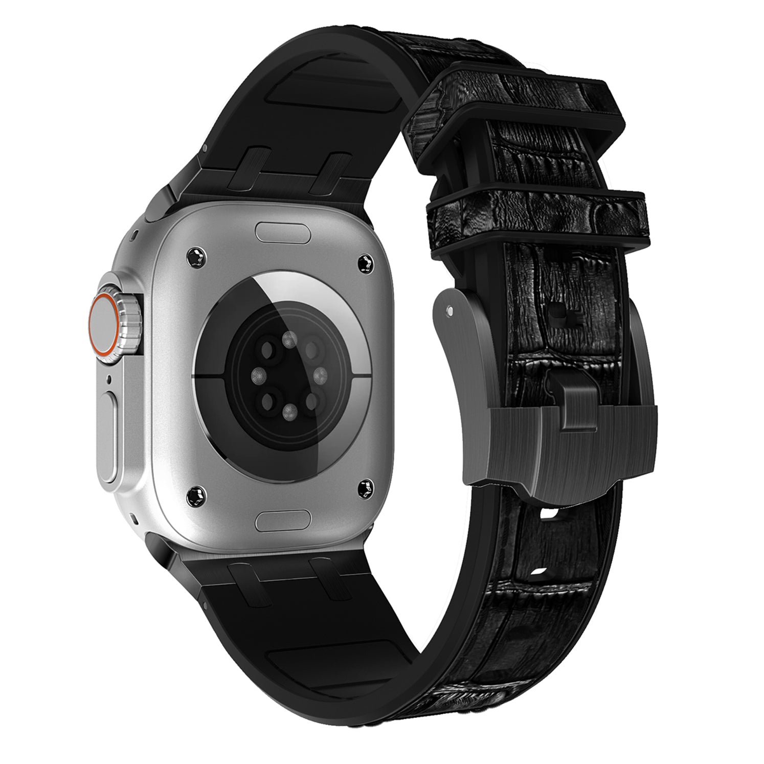 For Apple Watch Ultra 2 Ultra 49mm  /  Series 9 8 7 45mm  /  SE (2023) SE (2022) SE 6 5 4 44mm  /  3 2 1 42mm Watchband - Black Buckle+Black / White
