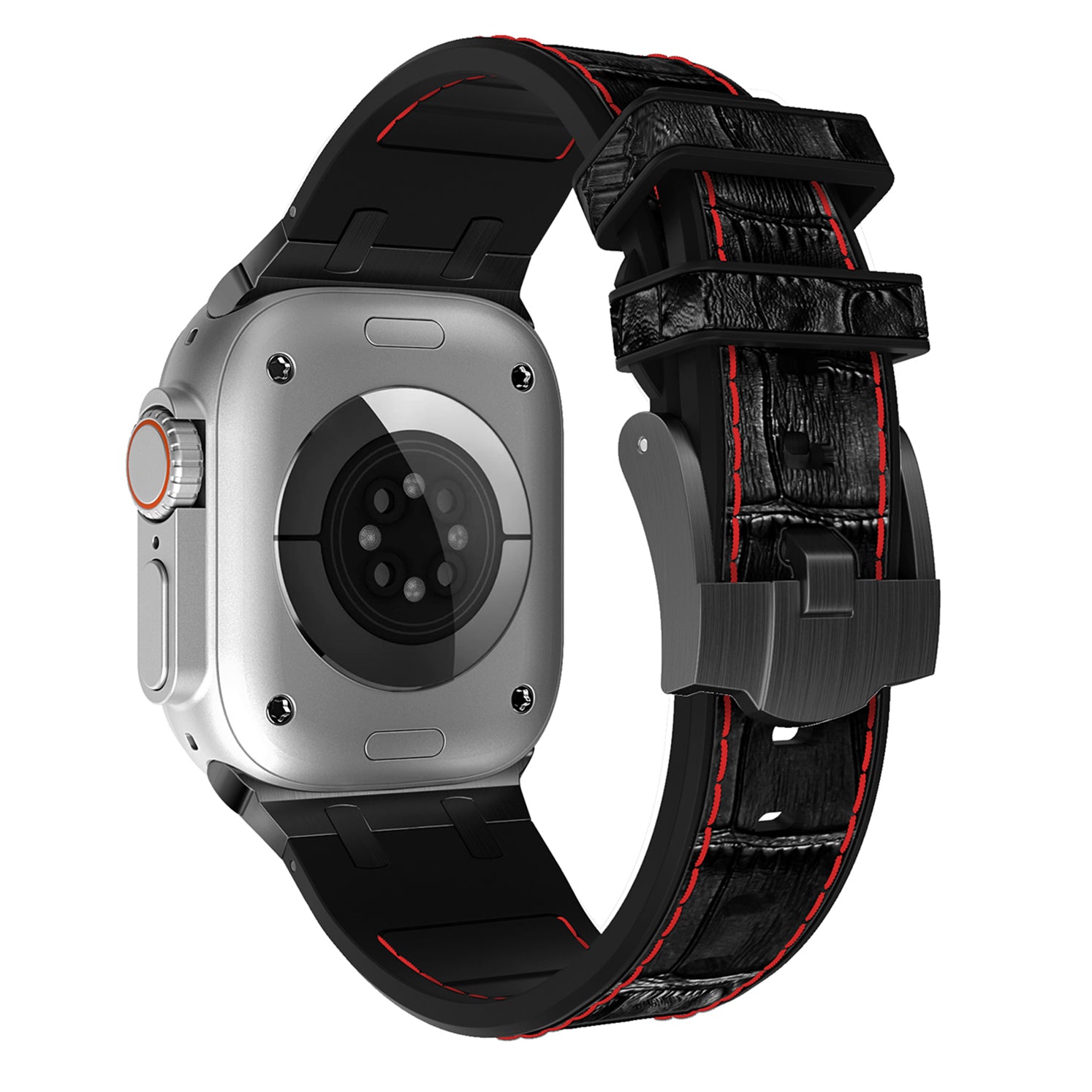 For Apple Watch Ultra 2 Ultra 49mm  /  Series 9 8 7 45mm  /  SE (2023) SE (2022) SE 6 5 4 44mm  /  3 2 1 42mm Watchband - Black Buckle+Black / White