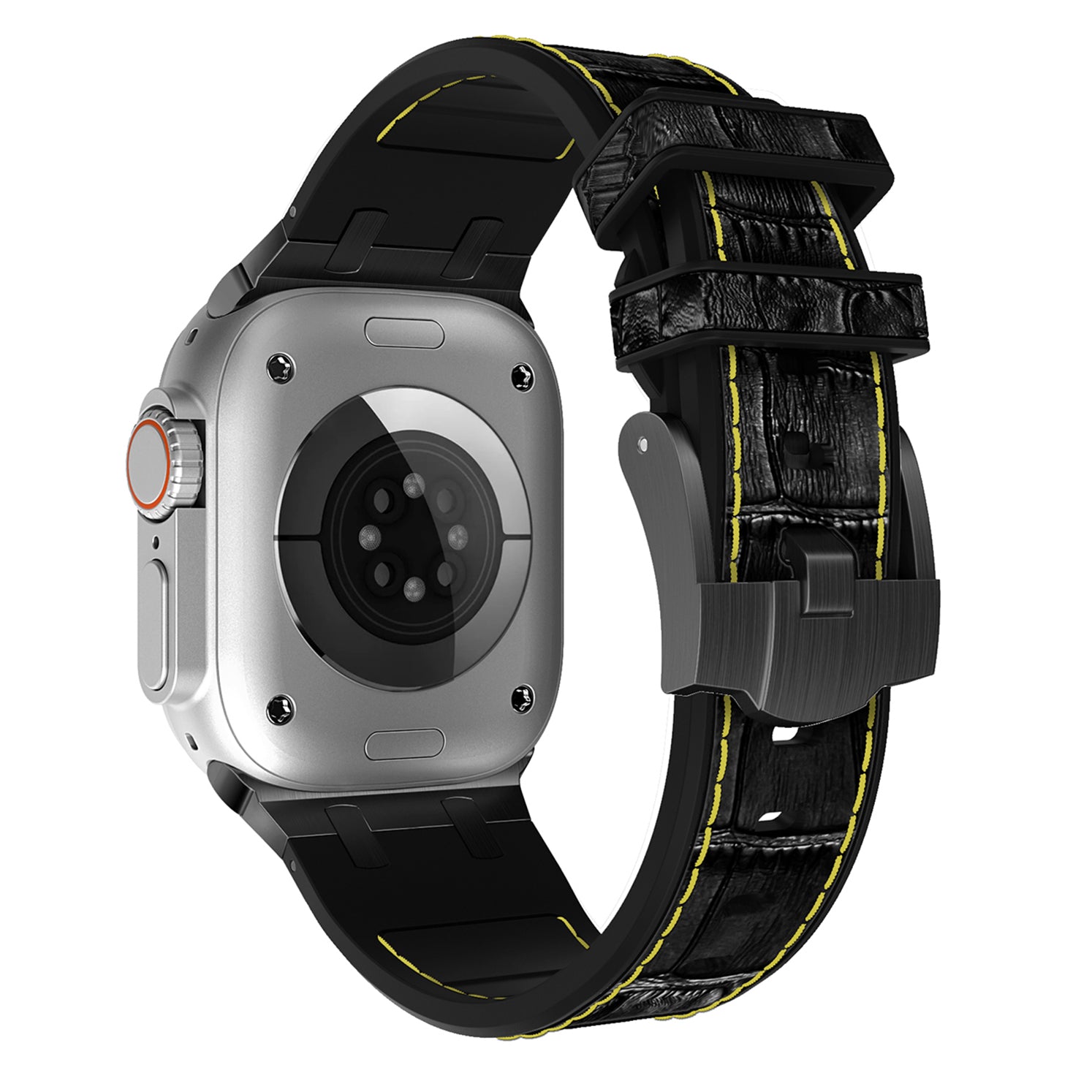 For Apple Watch Ultra 2 Ultra 49mm  /  Series 9 8 7 45mm  /  SE (2023) SE (2022) SE 6 5 4 44mm  /  3 2 1 42mm Watchband - Black Buckle+Black / White