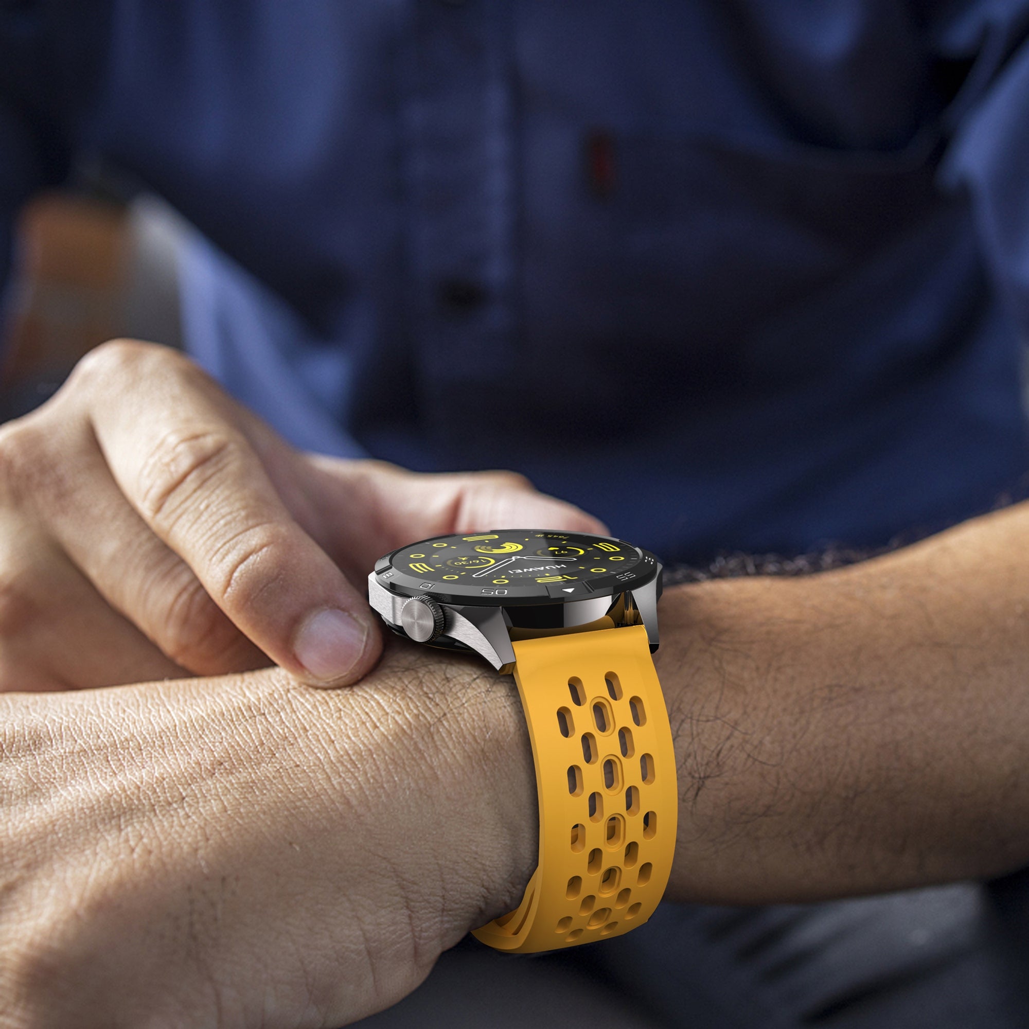 For Huawei Watch GT 4 41mm / Garmin Venu 3S / 2S 18mm Silicone Strap Hollow Watch Band - Dark Yellow