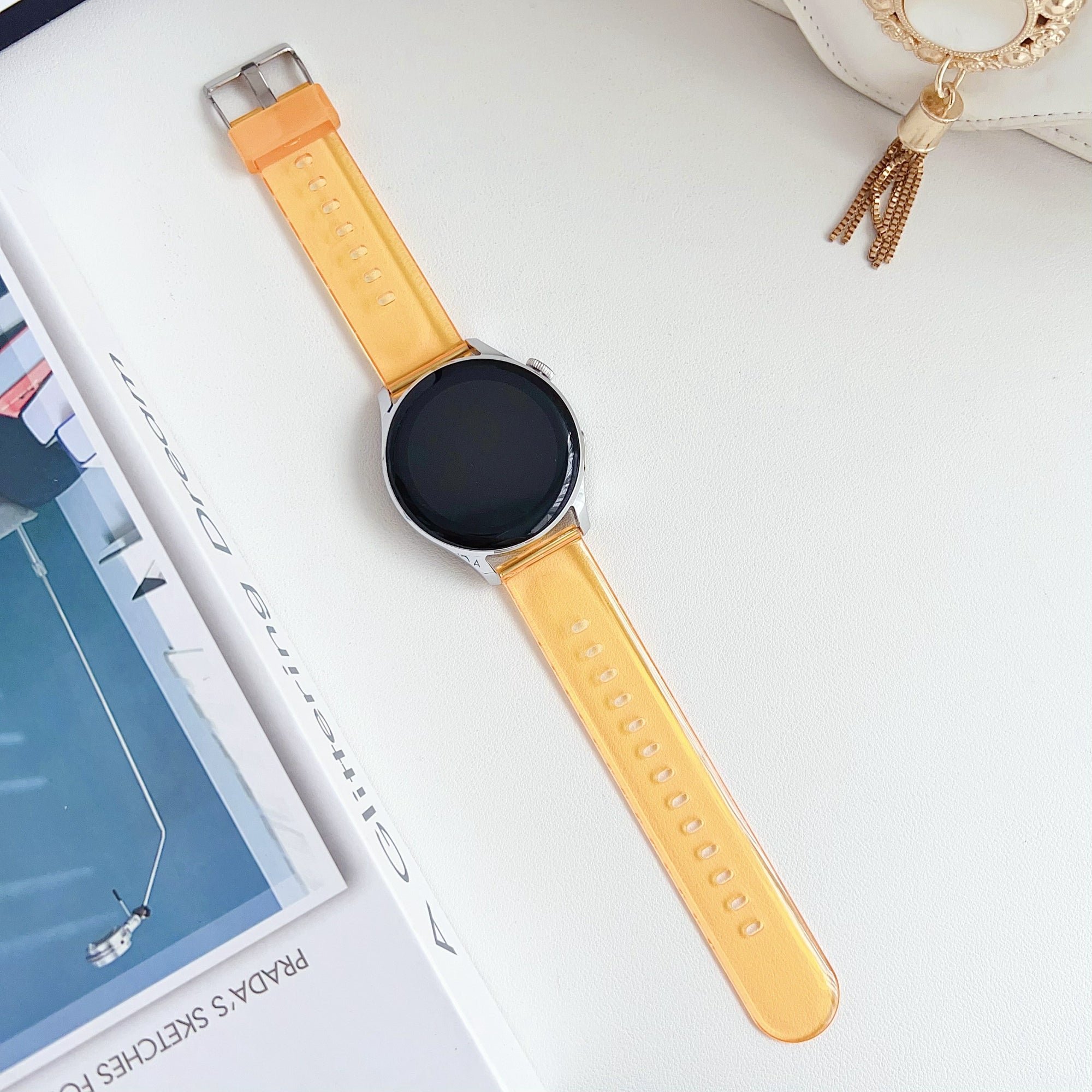 For Garmin vivoactive 5 / Venu 2 Plus 20mm Watch Band Transparent Soft TPU Wrist Strap - Transparent Light Orange