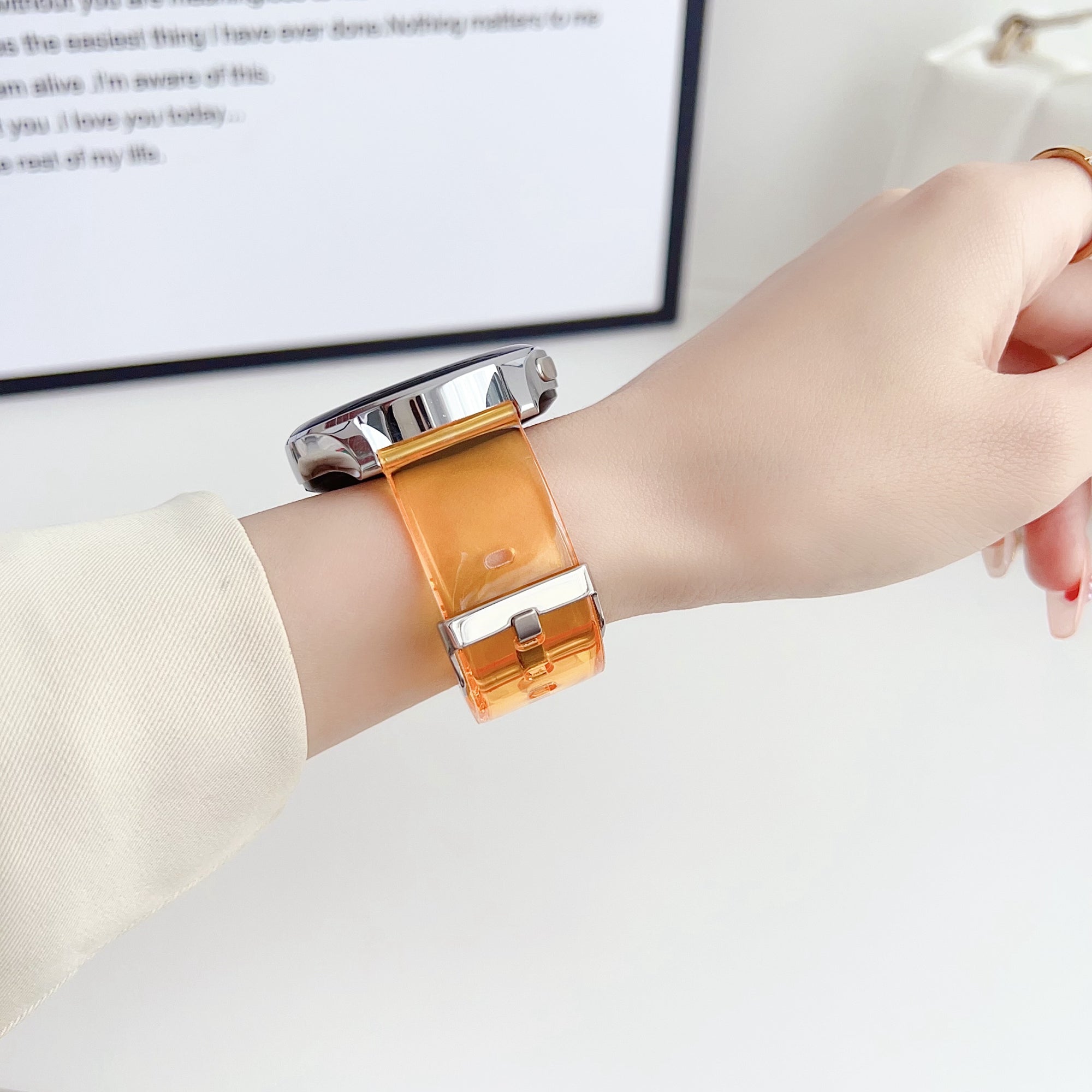 For Samsung Galaxy Watch3 45mm / Huawei Watch GT 4 46mm Band 22mm TPU Wrist Strap - Transparent Light Orange