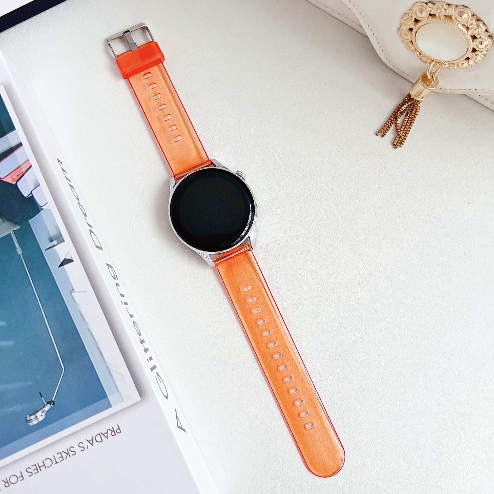 For Samsung Galaxy Watch3 45mm / Huawei Watch GT 4 46mm Band 22mm TPU Wrist Strap - Transparent Light Orange