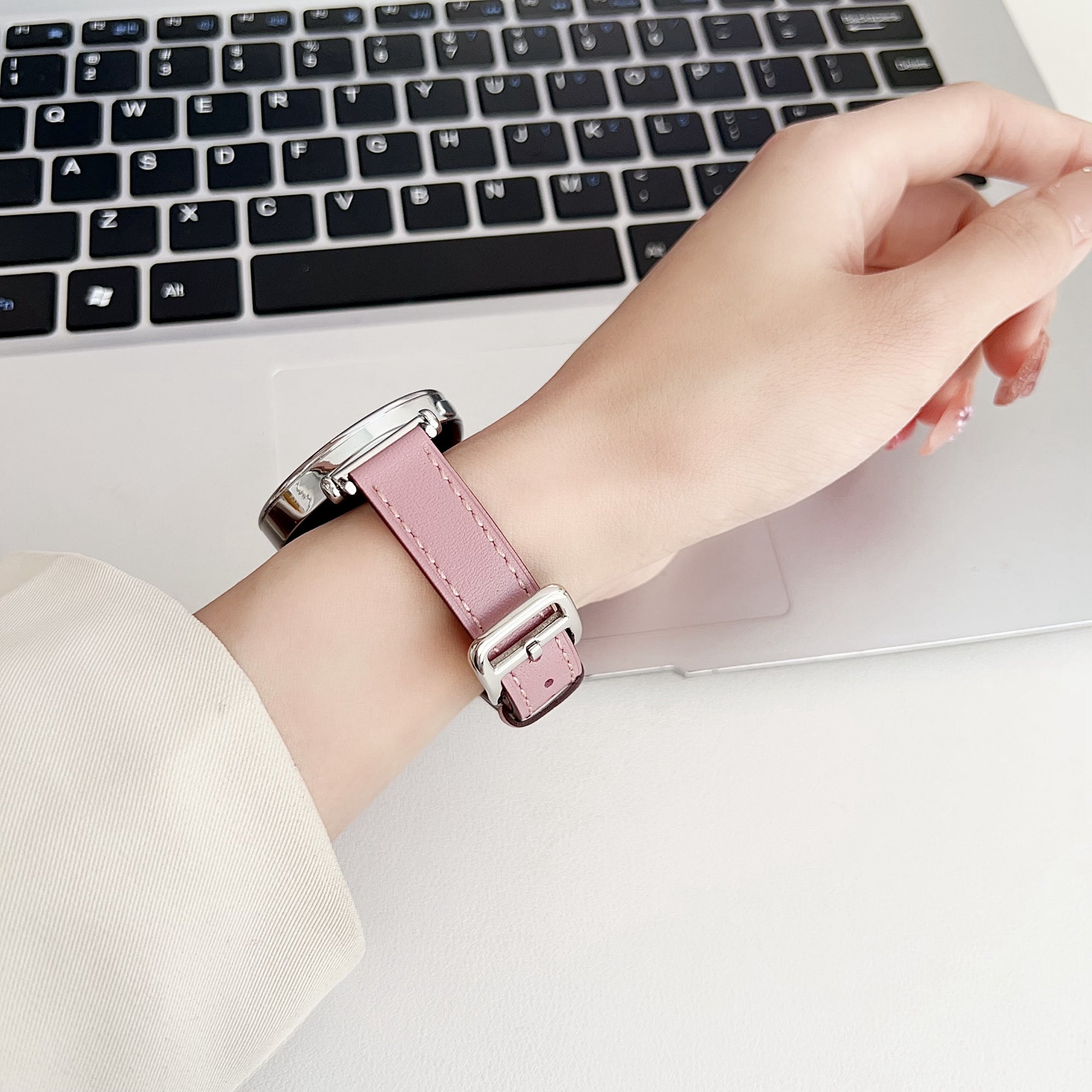For Samsung Galaxy Watch6 Classic / Watch6 PU Leather Watch Band 20mm Adjustable Wrist Strap - Pink
