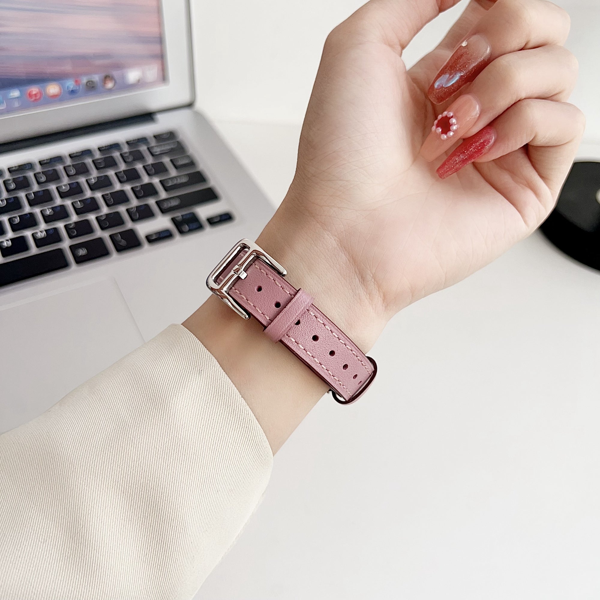 For Samsung Galaxy Watch6 Classic / Watch6 PU Leather Watch Band 20mm Adjustable Wrist Strap - Pink