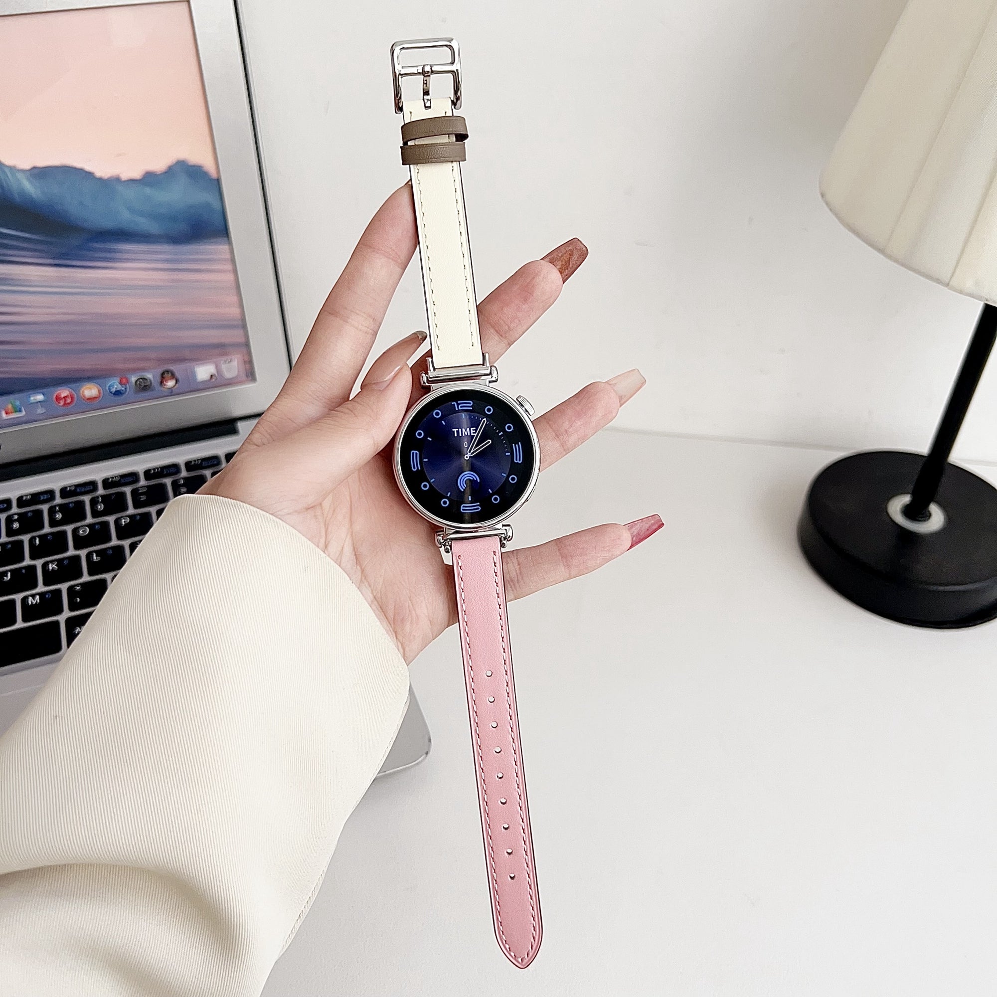 For Samsung Galaxy Watch6 Classic / Watch6 PU Leather Watch Band 20mm Adjustable Wrist Strap - Pink