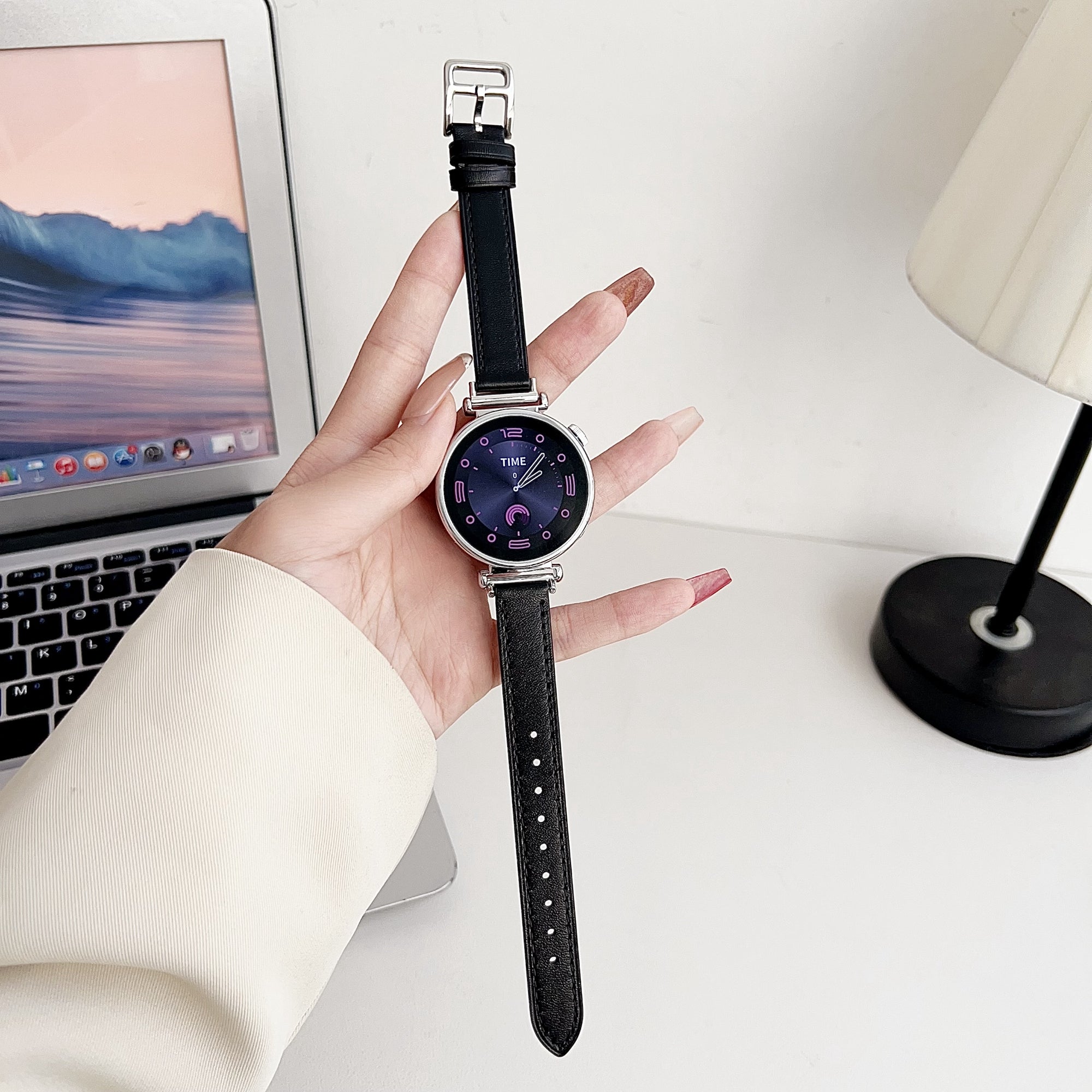 For Samsung Galaxy Watch6 Classic / Watch6 PU Leather Watch Band 20mm Adjustable Wrist Strap - Pink