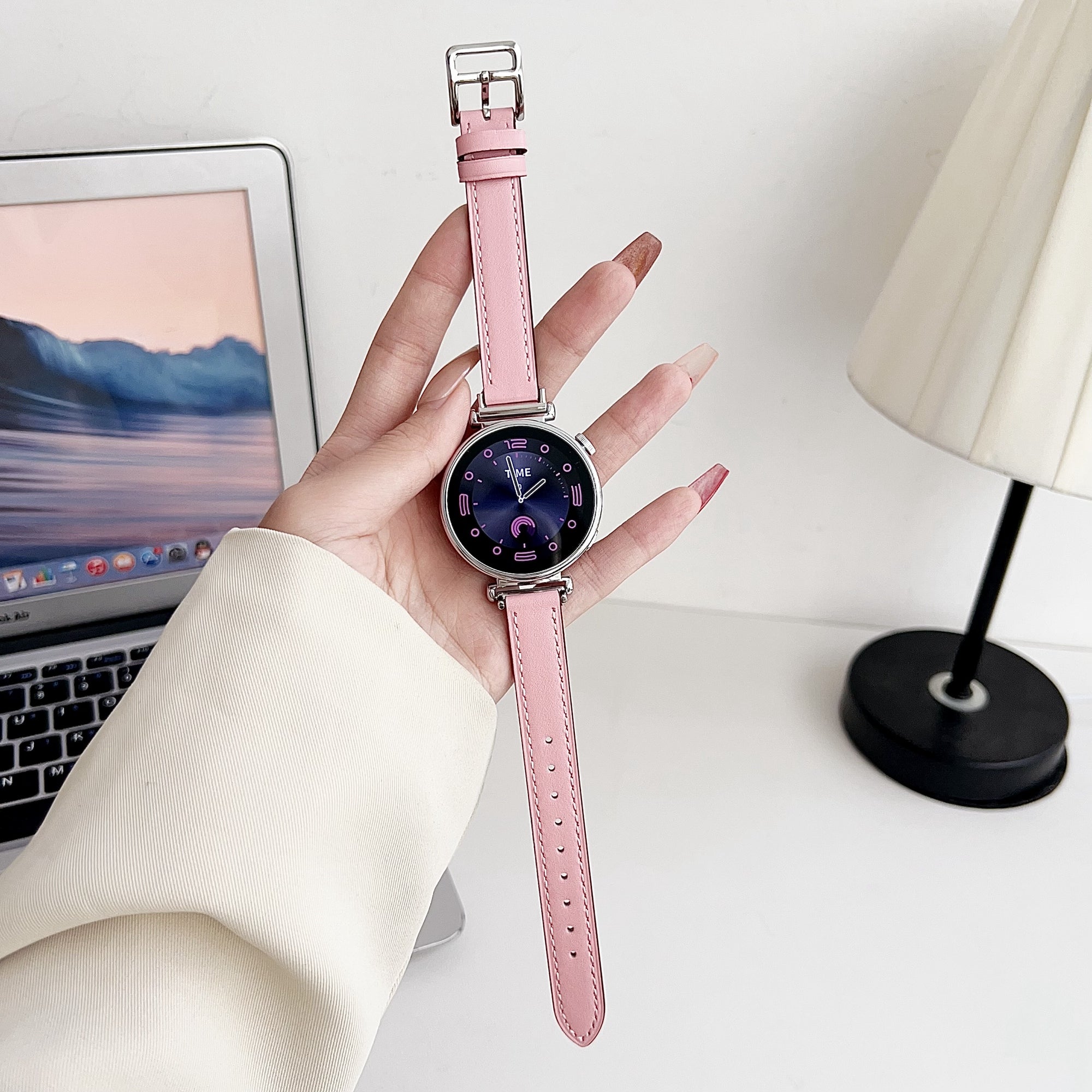For Samsung Galaxy Watch3 45mm / Gear S3 Classic 22mm Wrist Strap PU Leather Smart Watch Band - Pink