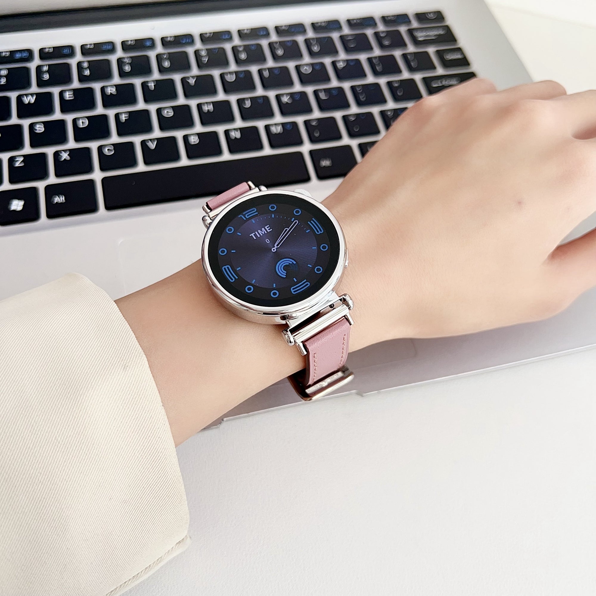 For Samsung Galaxy Watch3 45mm / Gear S3 Classic 22mm Wrist Strap PU Leather Smart Watch Band - Pink