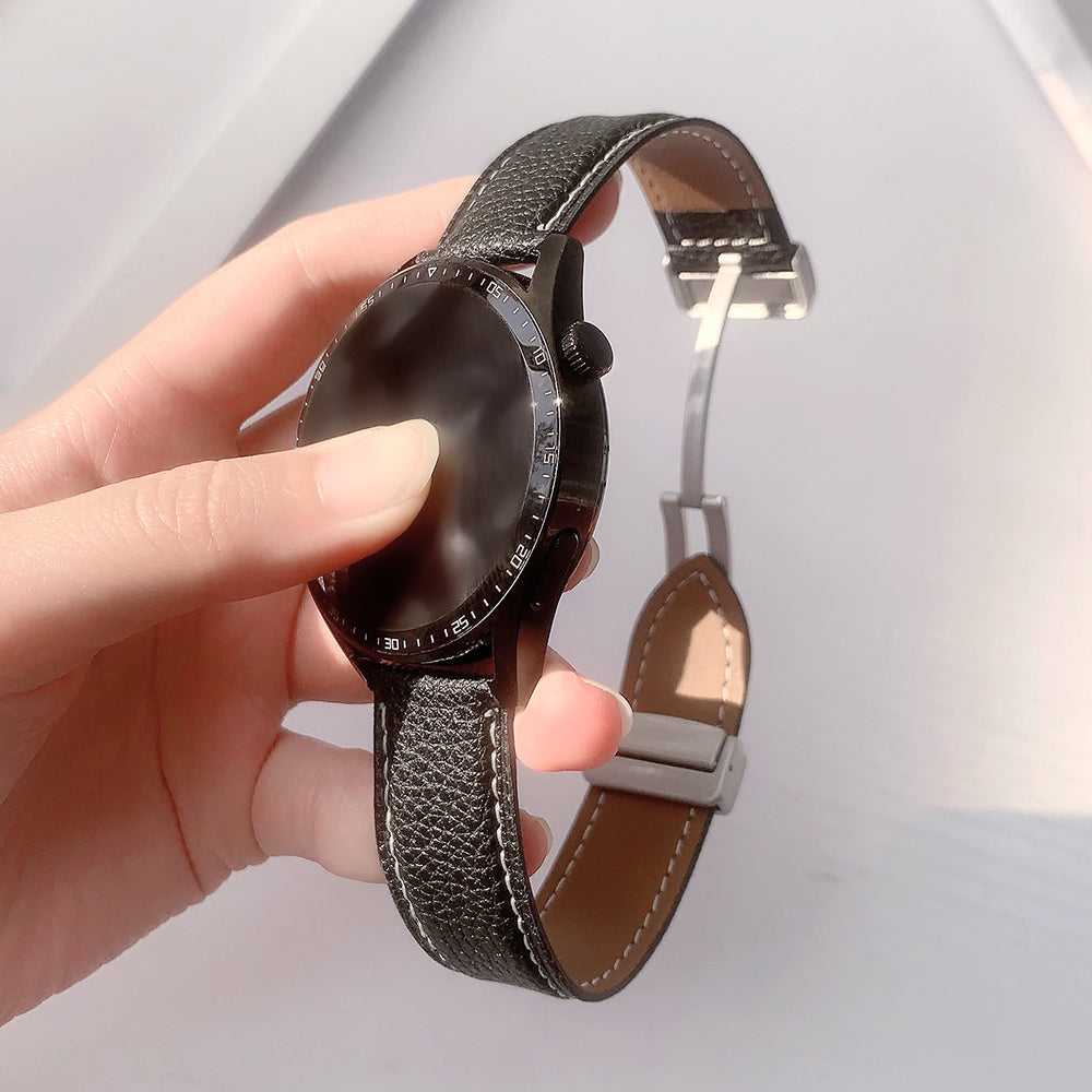 For Samsung Galaxy Watch3 45mm / Huawei Watch GT 4 46mm Leather Strap 22mm Magnetic Watch Band - Black