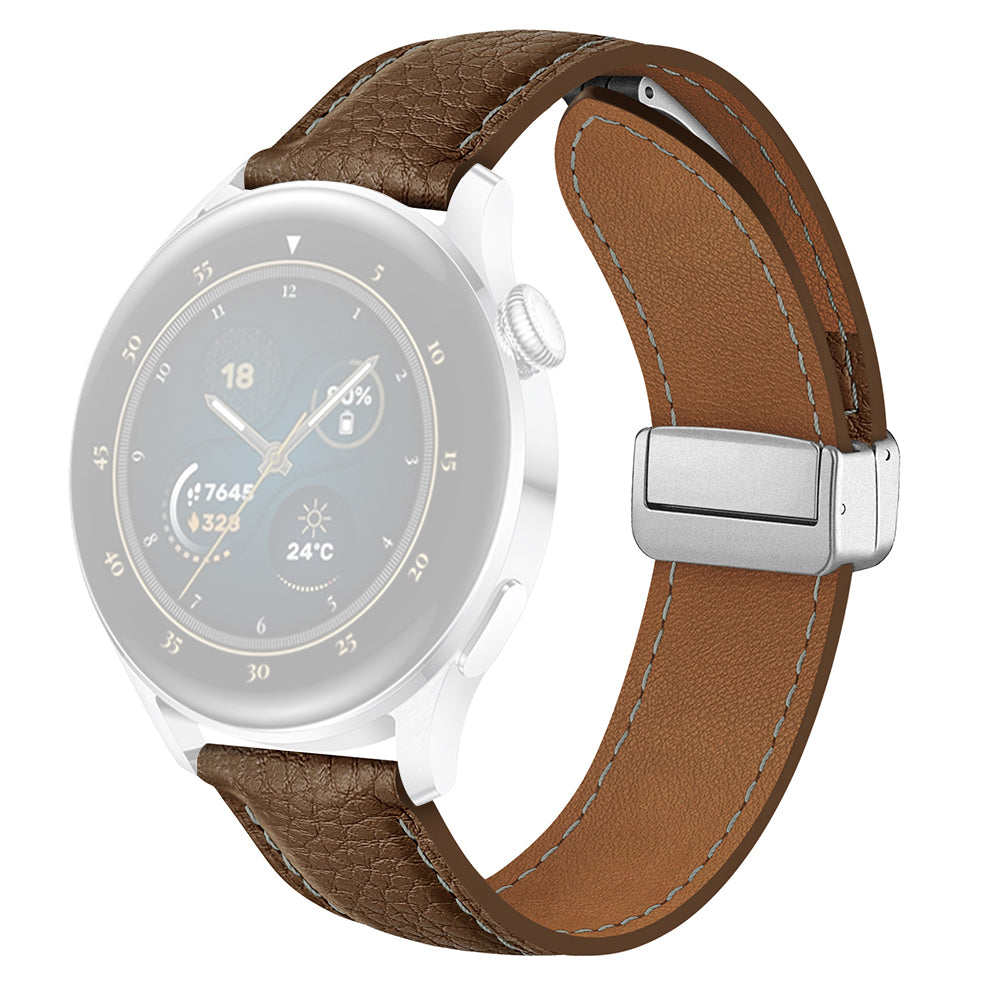 For Samsung Galaxy Watch3 45mm / Huawei Watch GT 4 46mm Leather Strap 22mm Magnetic Watch Band - Black