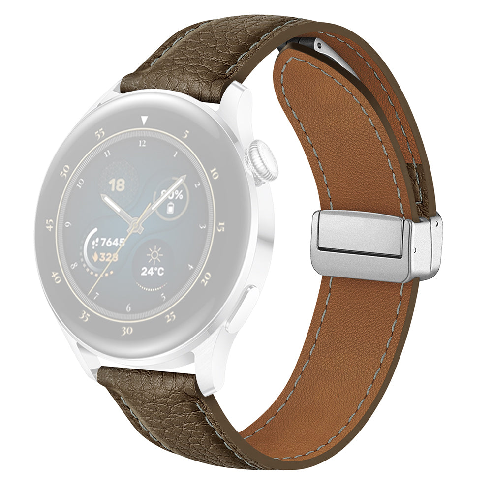For Samsung Galaxy Watch3 45mm / Huawei Watch GT 4 46mm Leather Strap 22mm Magnetic Watch Band - Black