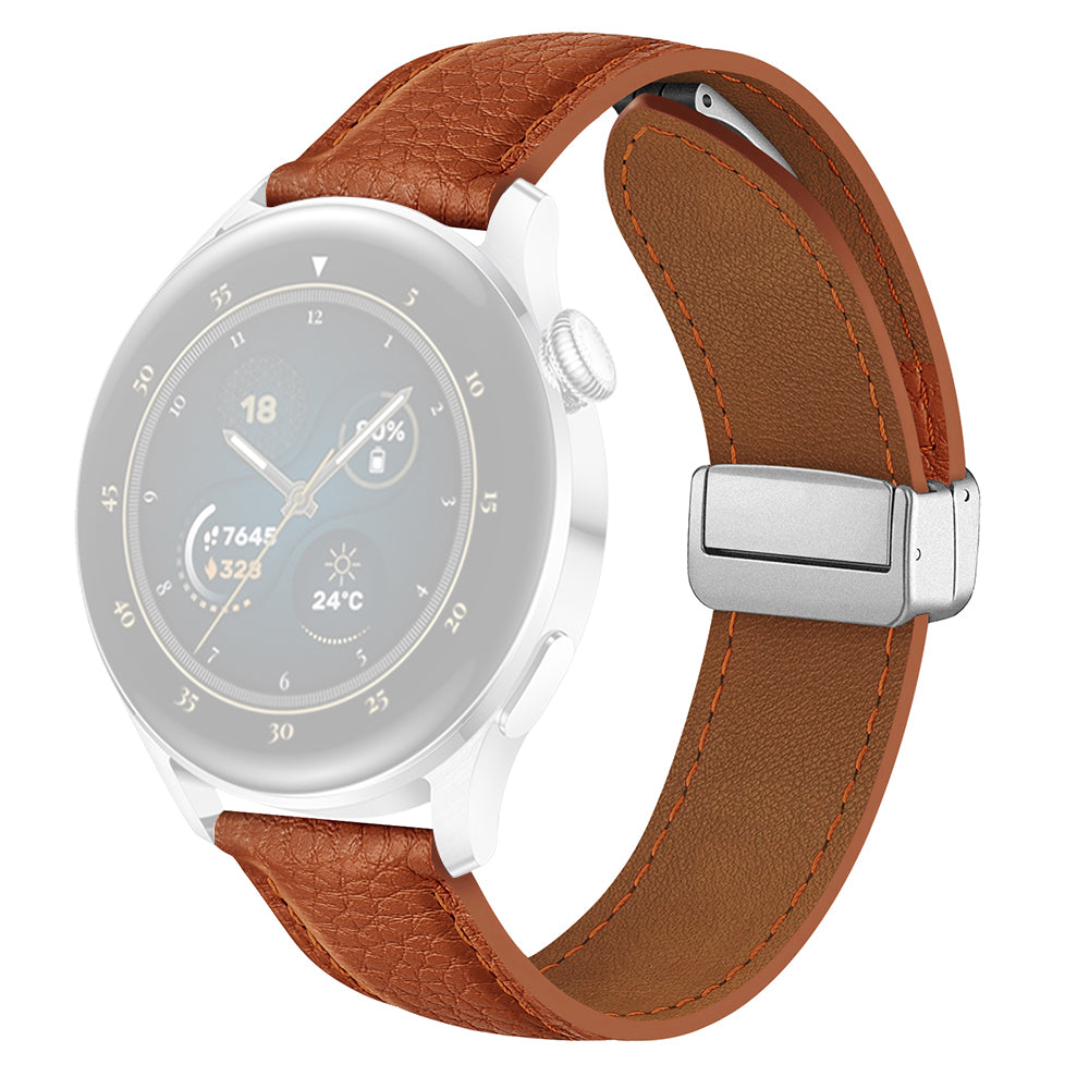 For Samsung Galaxy Watch3 45mm / Huawei Watch GT 4 46mm Leather Strap 22mm Magnetic Watch Band - Black
