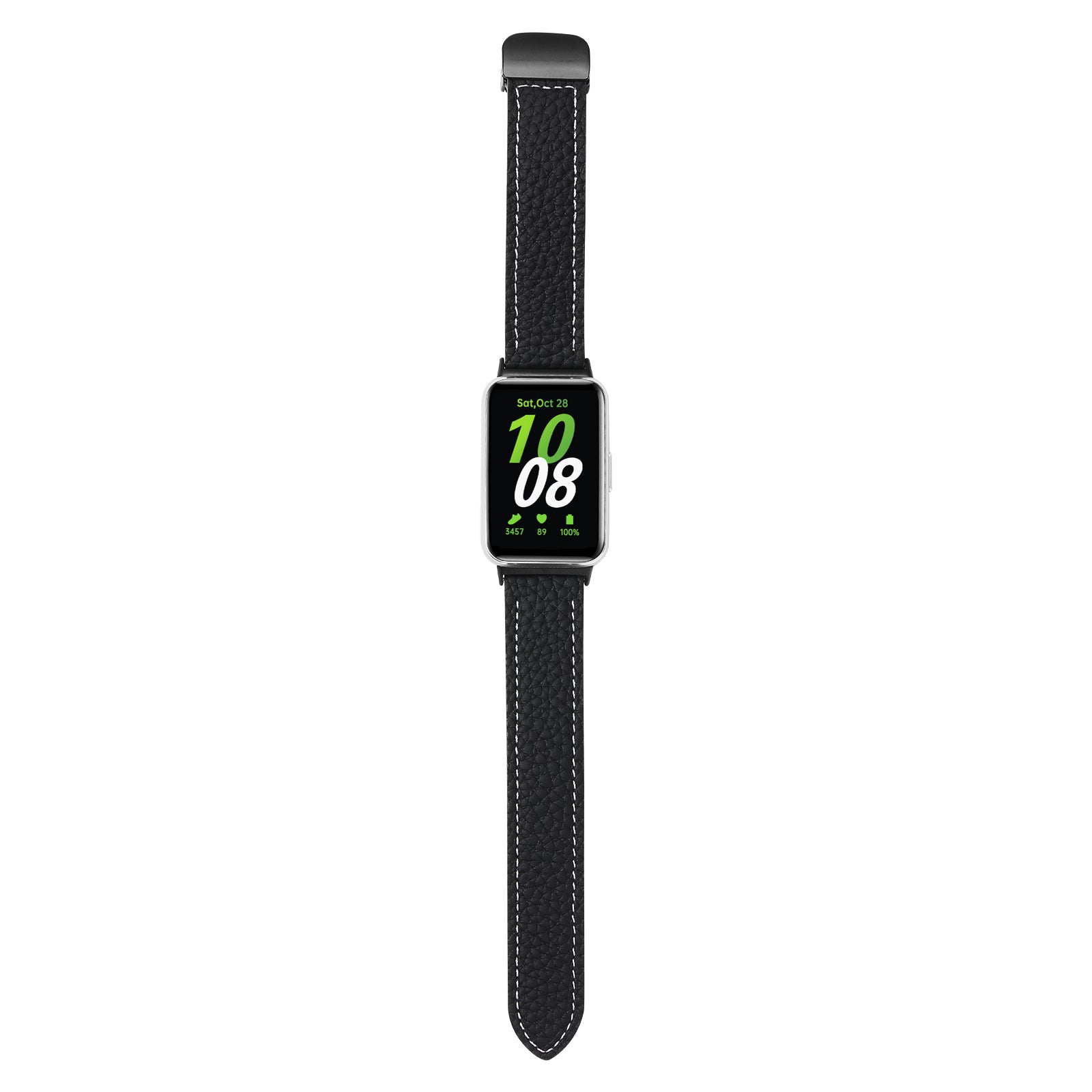 For Samsung Galaxy Fit3 Watch Strap Litchi Texture Genuine Cow Leather Magnetic Band - Black