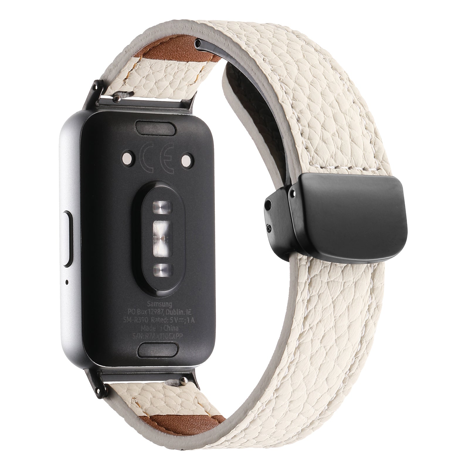 For Samsung Galaxy Fit3 Watch Strap Litchi Texture Genuine Cow Leather Magnetic Band - Black