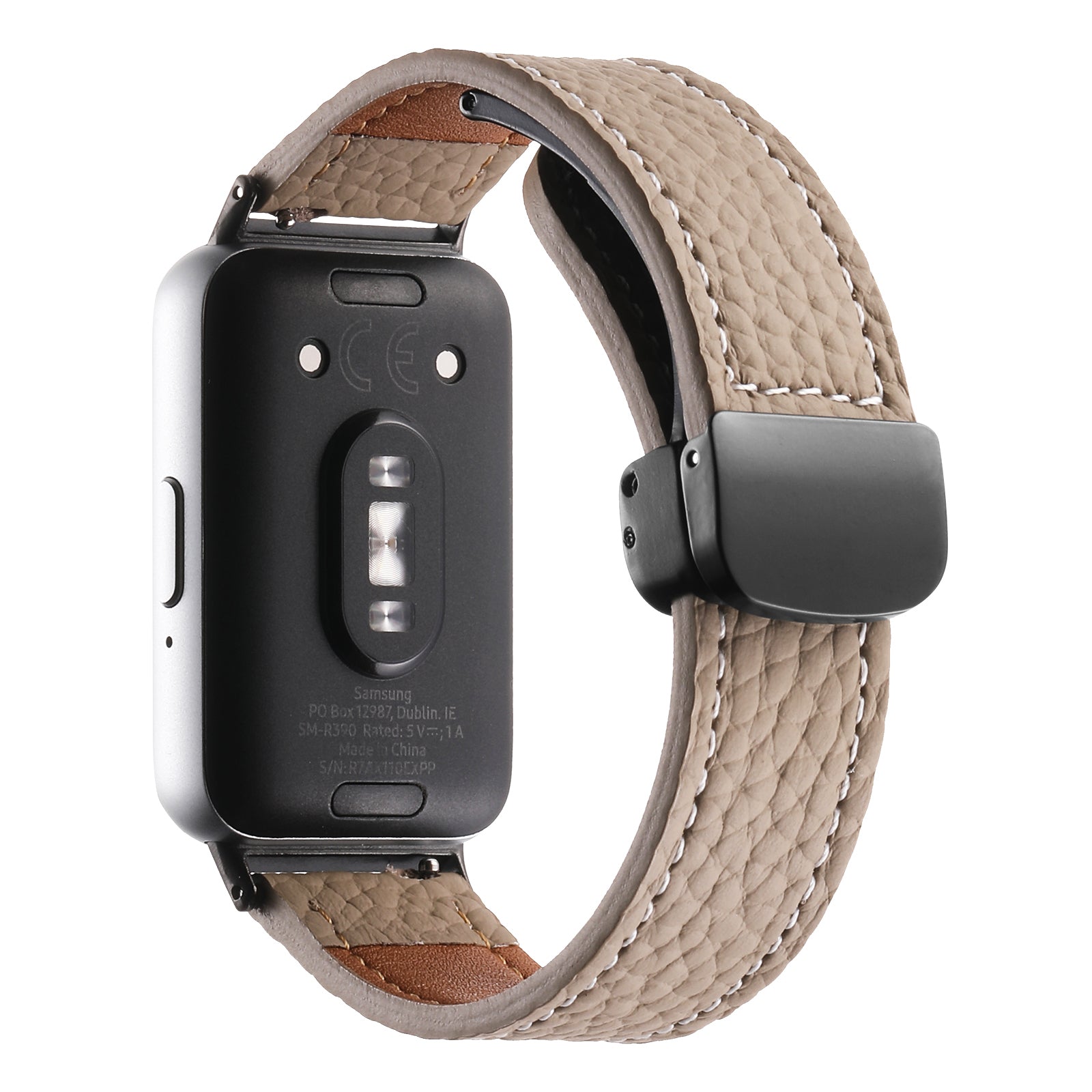For Samsung Galaxy Fit3 Watch Strap Litchi Texture Genuine Cow Leather Magnetic Band - Black