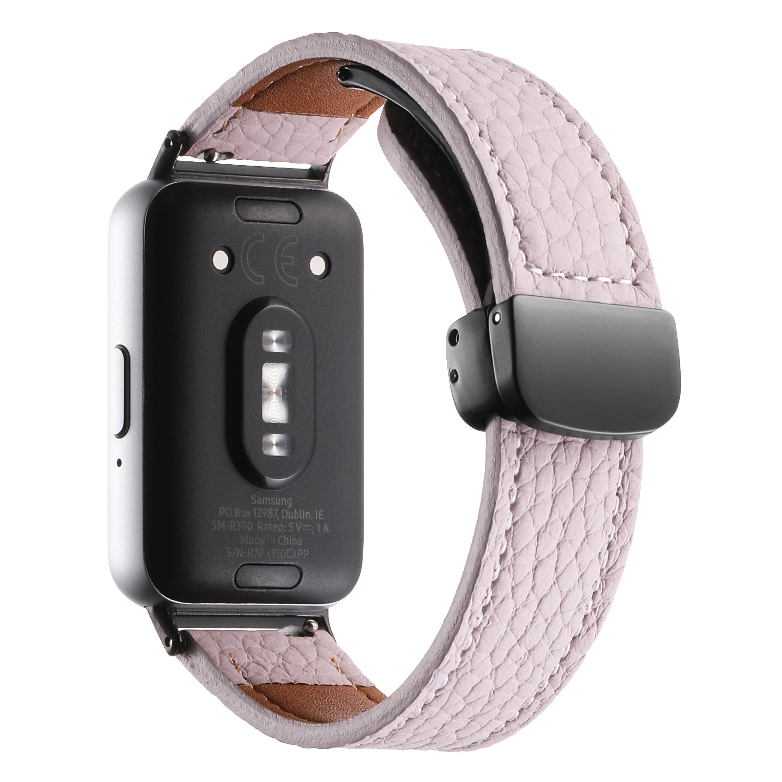 For Samsung Galaxy Fit3 Watch Strap Litchi Texture Genuine Cow Leather Magnetic Band - Black