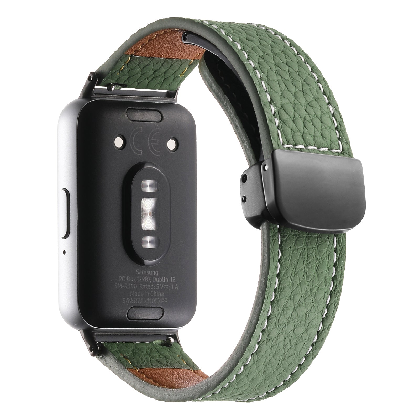 For Samsung Galaxy Fit3 Watch Strap Litchi Texture Genuine Cow Leather Magnetic Band - Black