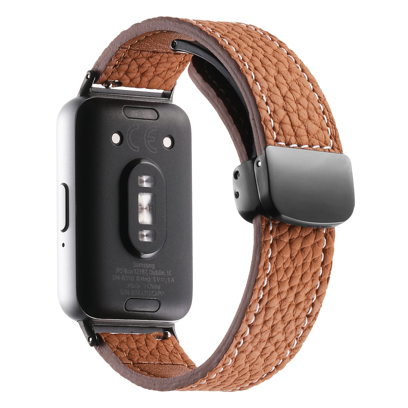 For Samsung Galaxy Fit3 Watch Strap Litchi Texture Genuine Cow Leather Magnetic Band - Black