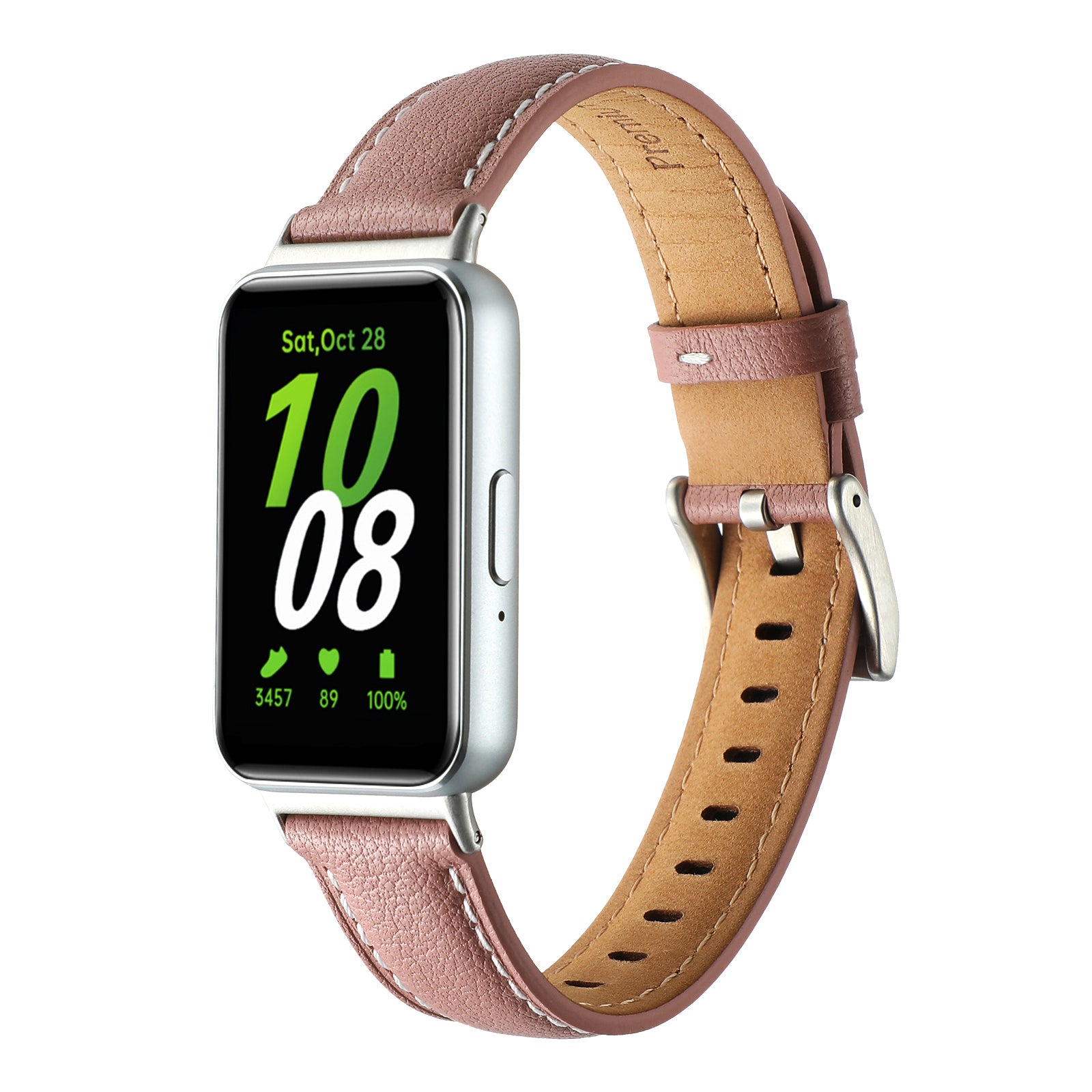 For Samsung Galaxy Fit3 Watch Band Cowhide Leather Strap Replacement - Deep Pink