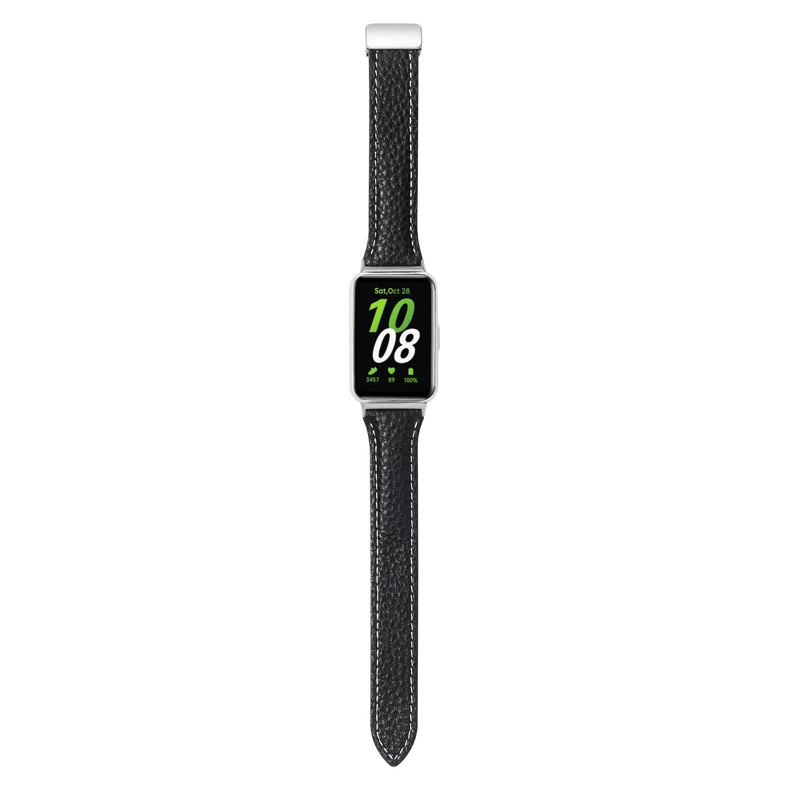 For Samsung Galaxy Fit3 Watch Band Slim Genuine Cow Leather Magnetic Replacement Strap - Black