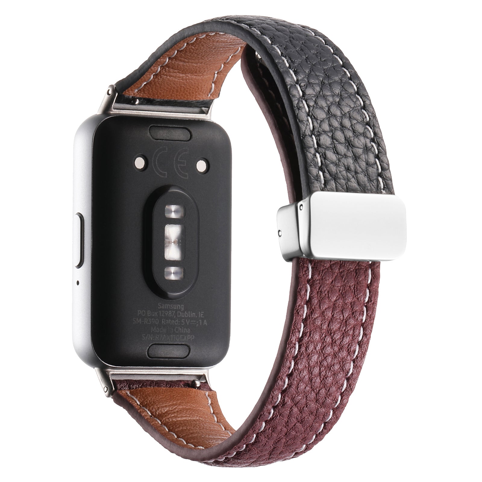 For Samsung Galaxy Fit3 Watch Band Slim Genuine Cow Leather Magnetic Replacement Strap - Black