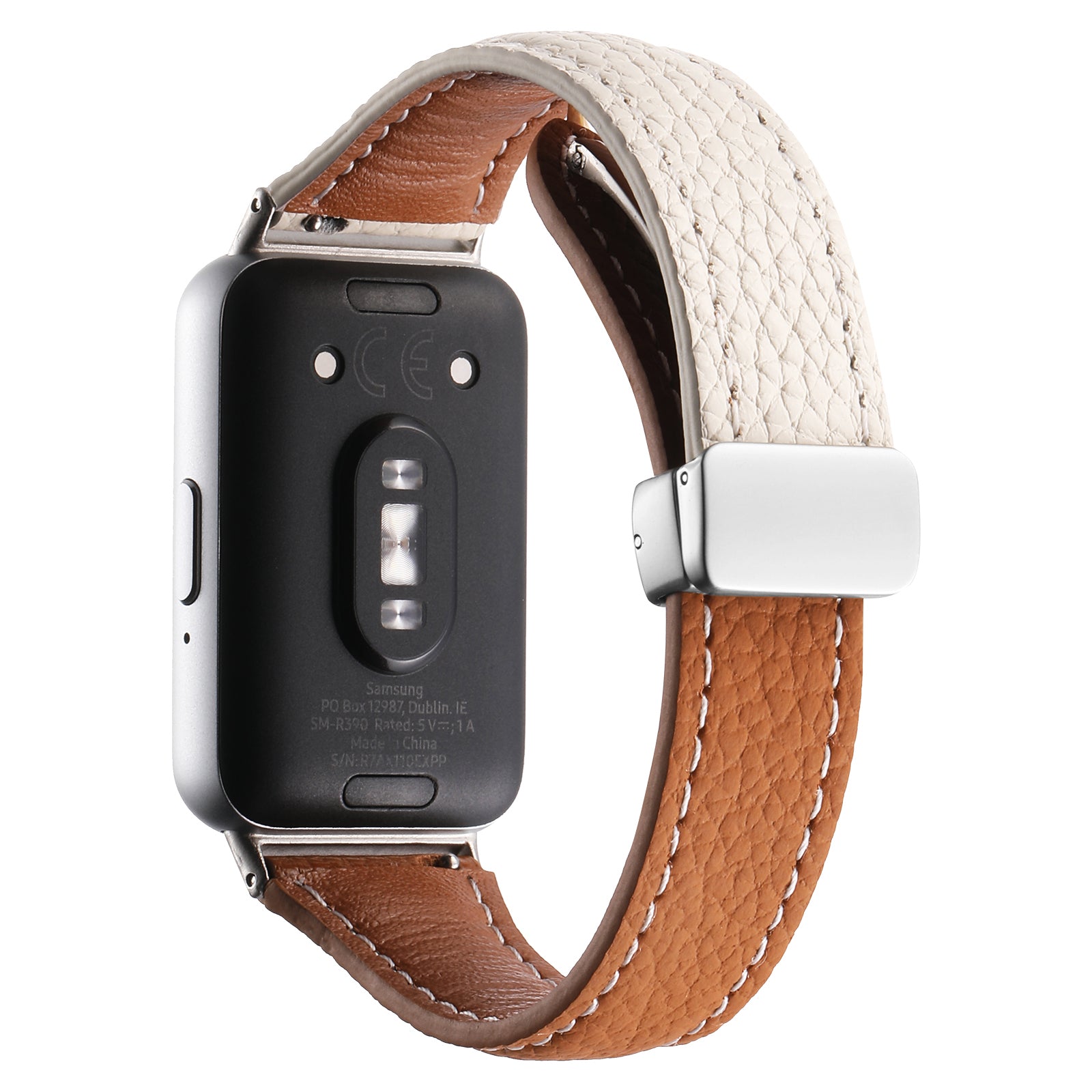For Samsung Galaxy Fit3 Watch Band Slim Genuine Cow Leather Magnetic Replacement Strap - Black