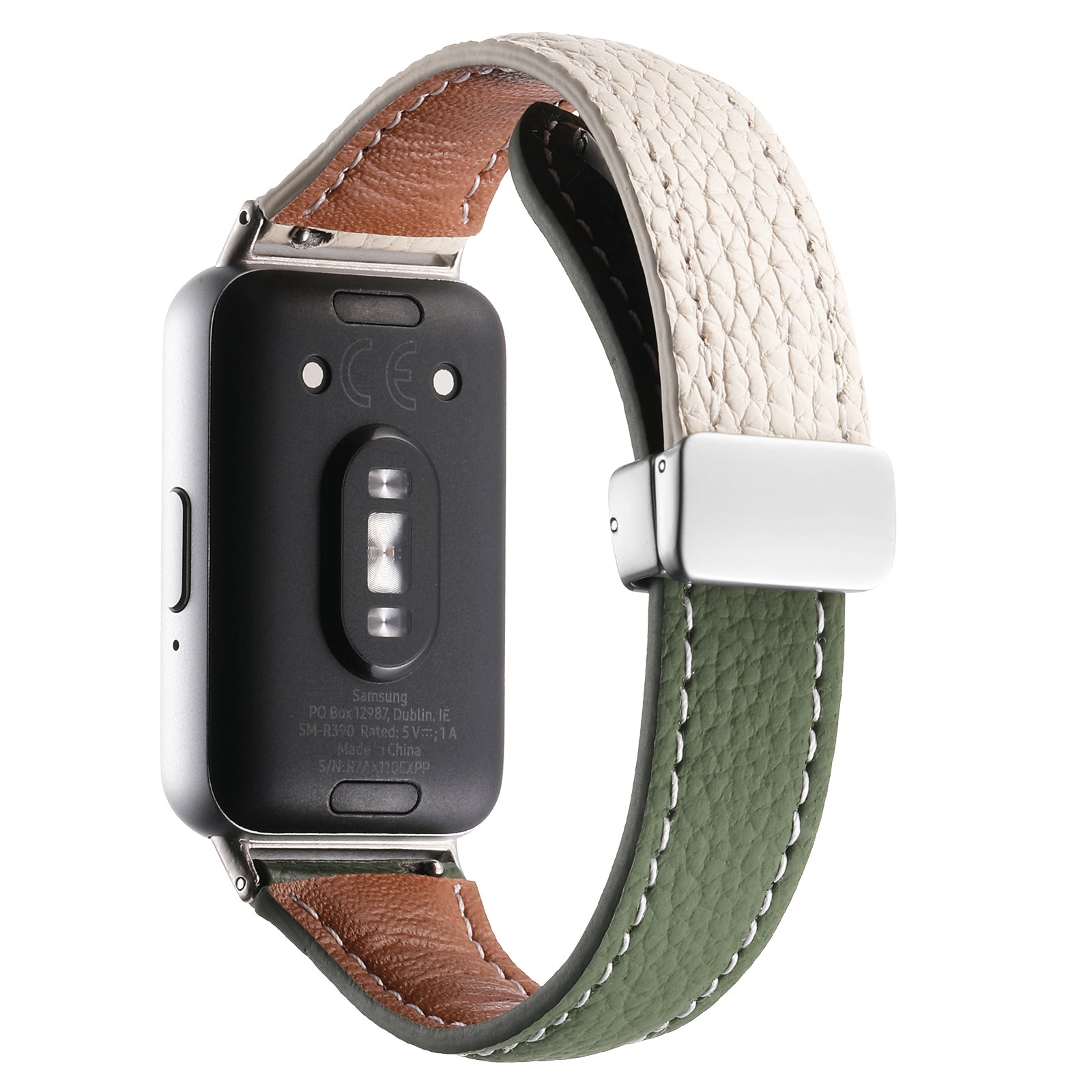 For Samsung Galaxy Fit3 Watch Band Slim Genuine Cow Leather Magnetic Replacement Strap - Black