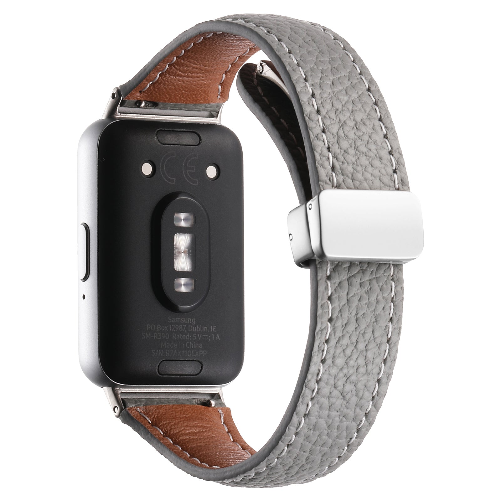 For Samsung Galaxy Fit3 Watch Band Slim Genuine Cow Leather Magnetic Replacement Strap - Black