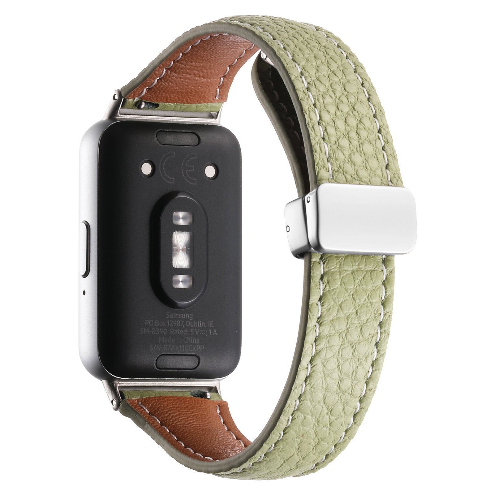 For Samsung Galaxy Fit3 Watch Band Slim Genuine Cow Leather Magnetic Replacement Strap - Black