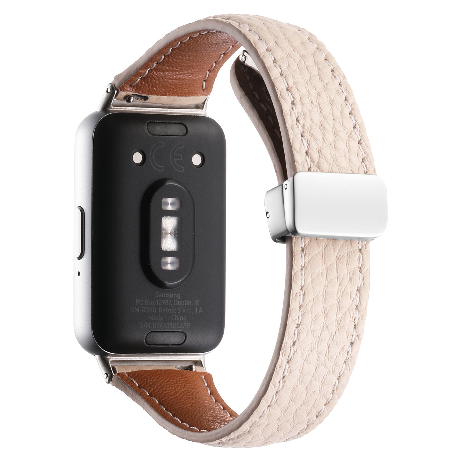 For Samsung Galaxy Fit3 Watch Band Slim Genuine Cow Leather Magnetic Replacement Strap - Black