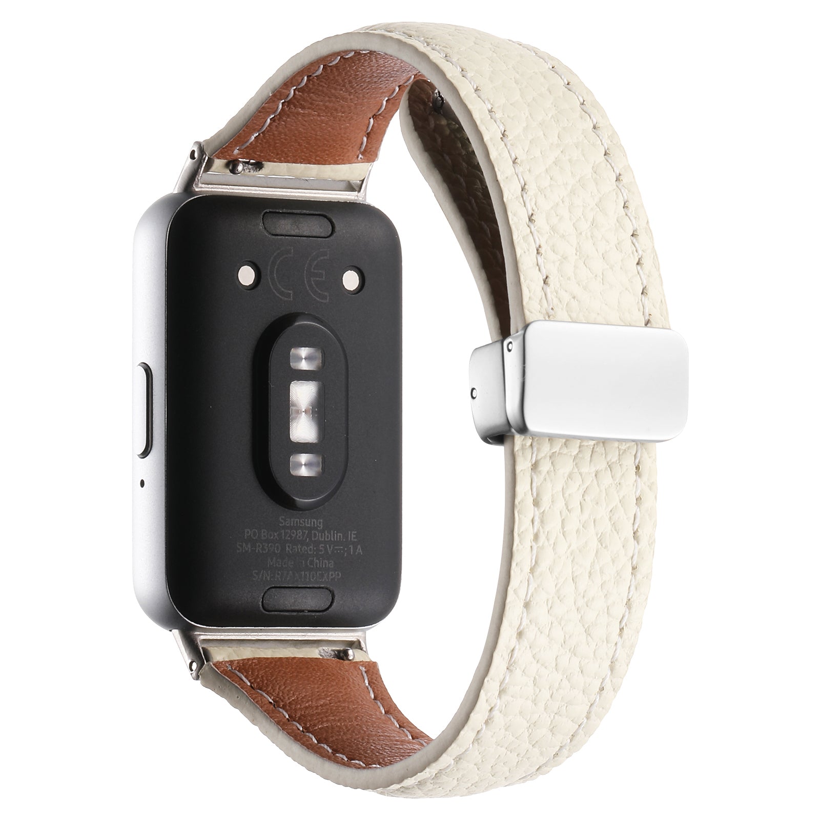 For Samsung Galaxy Fit3 Watch Band Slim Genuine Cow Leather Magnetic Replacement Strap - Black