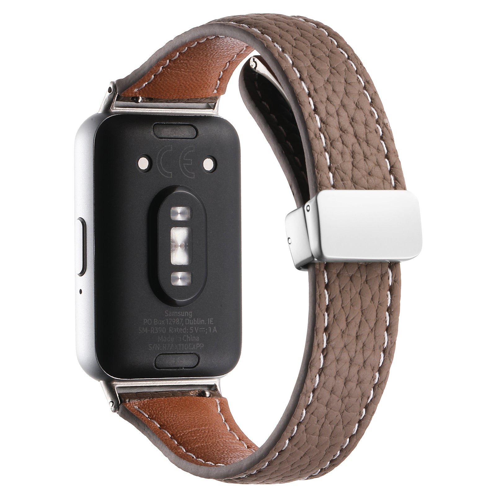 For Samsung Galaxy Fit3 Watch Band Slim Genuine Cow Leather Magnetic Replacement Strap - Black