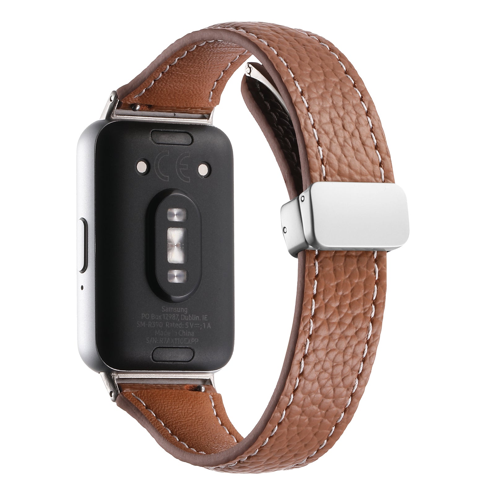 For Samsung Galaxy Fit3 Watch Band Slim Genuine Cow Leather Magnetic Replacement Strap - Black