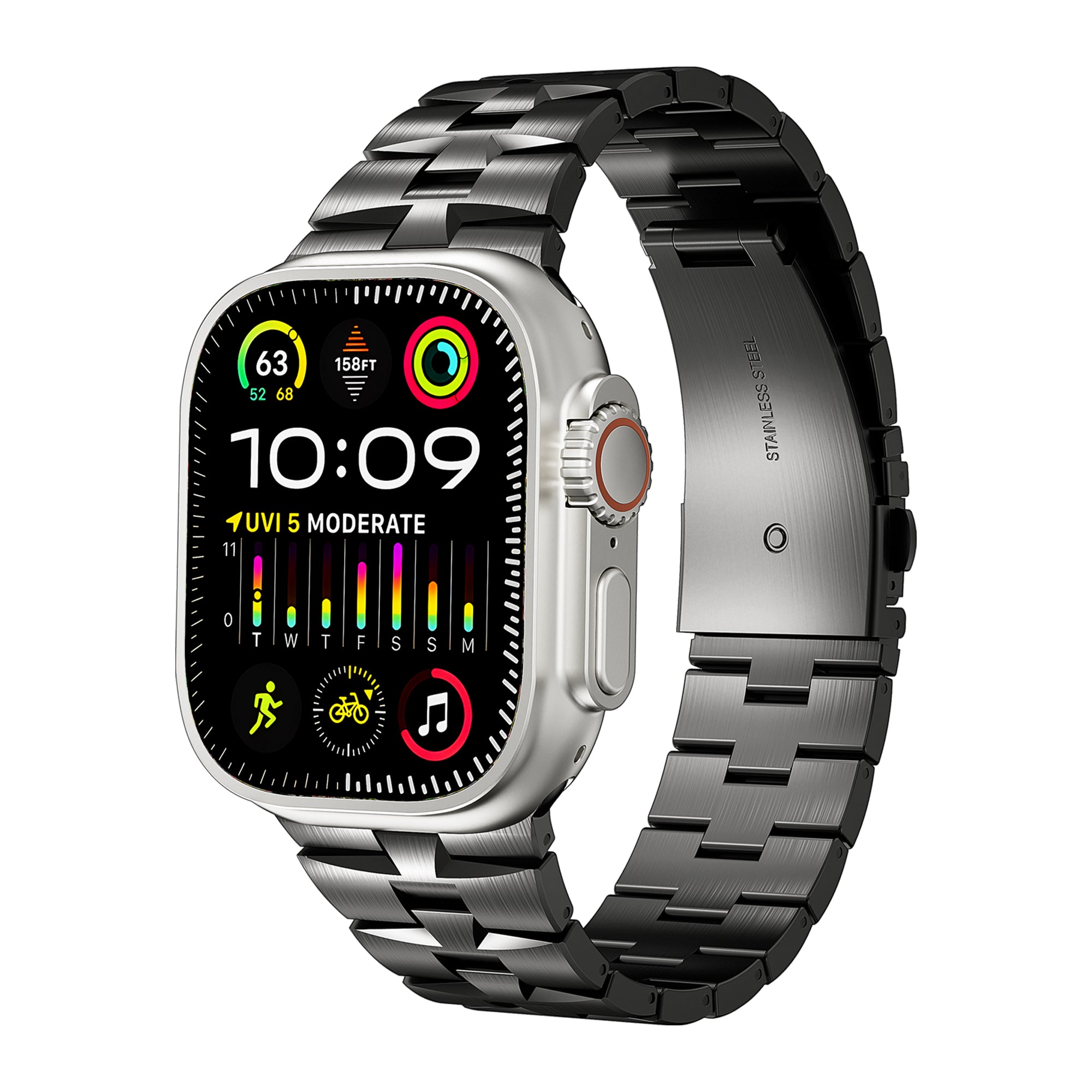 For Apple Watch Ultra 2 Ultra 49mm / Series 9 8 7 45mm / 6 5 4 SE (2022) SE (2023) SE 44mm / 3 2 1 42mm Metal Wrist Band - Black