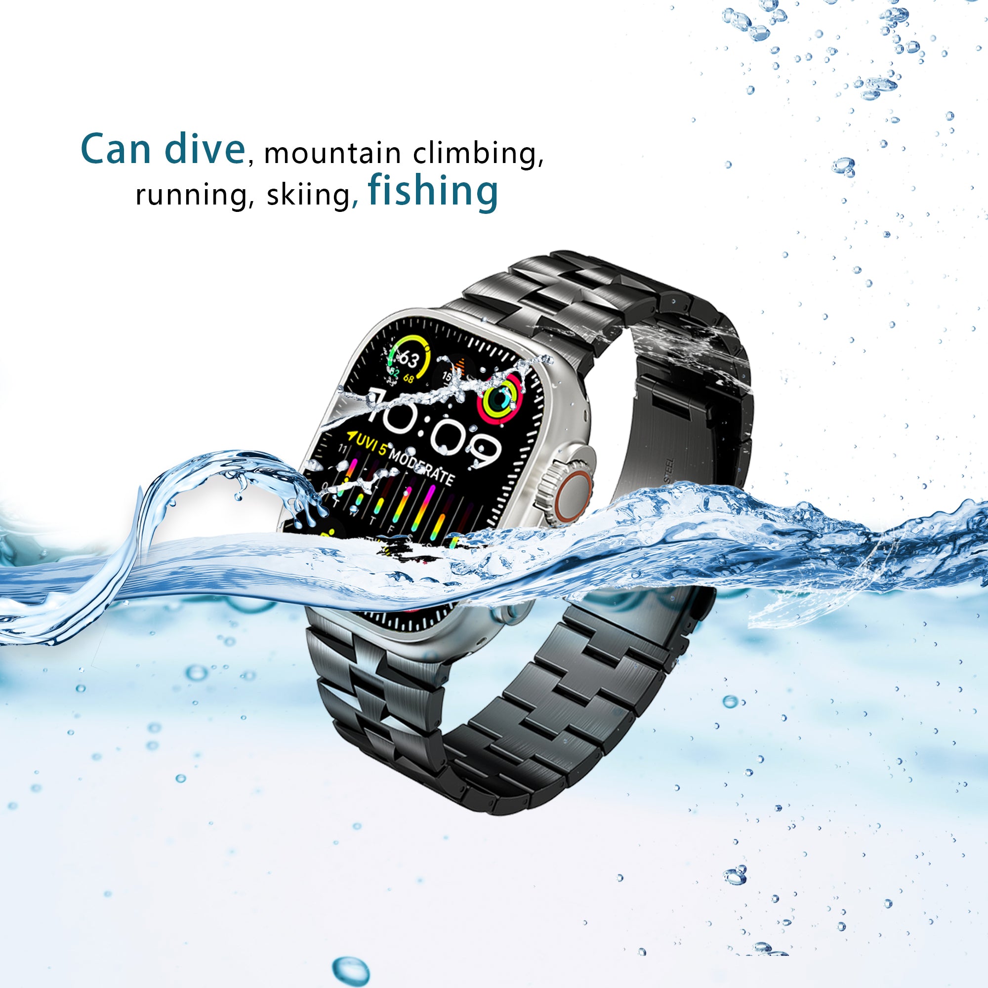 For Apple Watch Ultra 2 Ultra 49mm / Series 9 8 7 45mm / 6 5 4 SE (2022) SE (2023) SE 44mm / 3 2 1 42mm Metal Wrist Band - Black