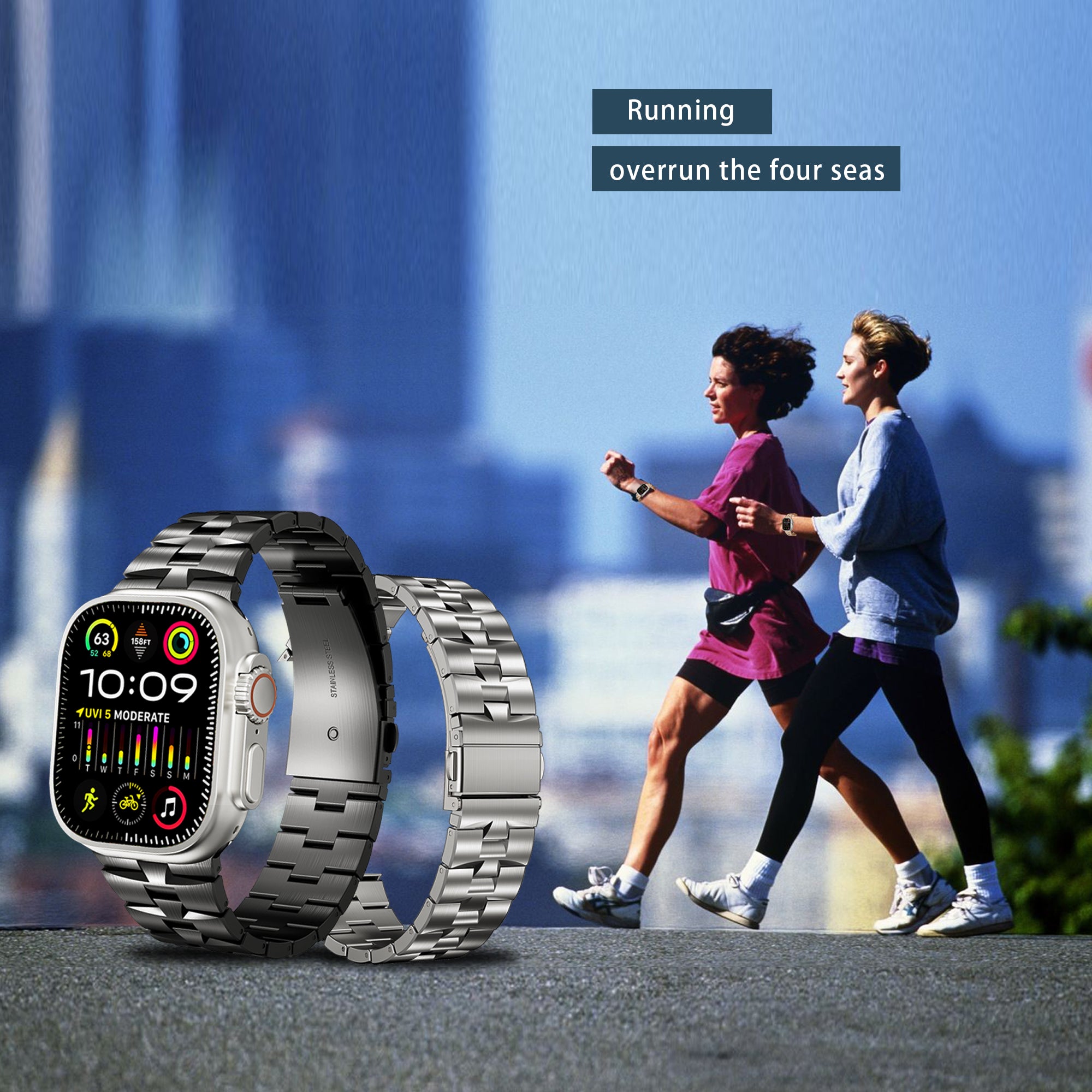 For Apple Watch Ultra 2 Ultra 49mm / Series 9 8 7 45mm / 6 5 4 SE (2022) SE (2023) SE 44mm / 3 2 1 42mm Metal Wrist Band - Black