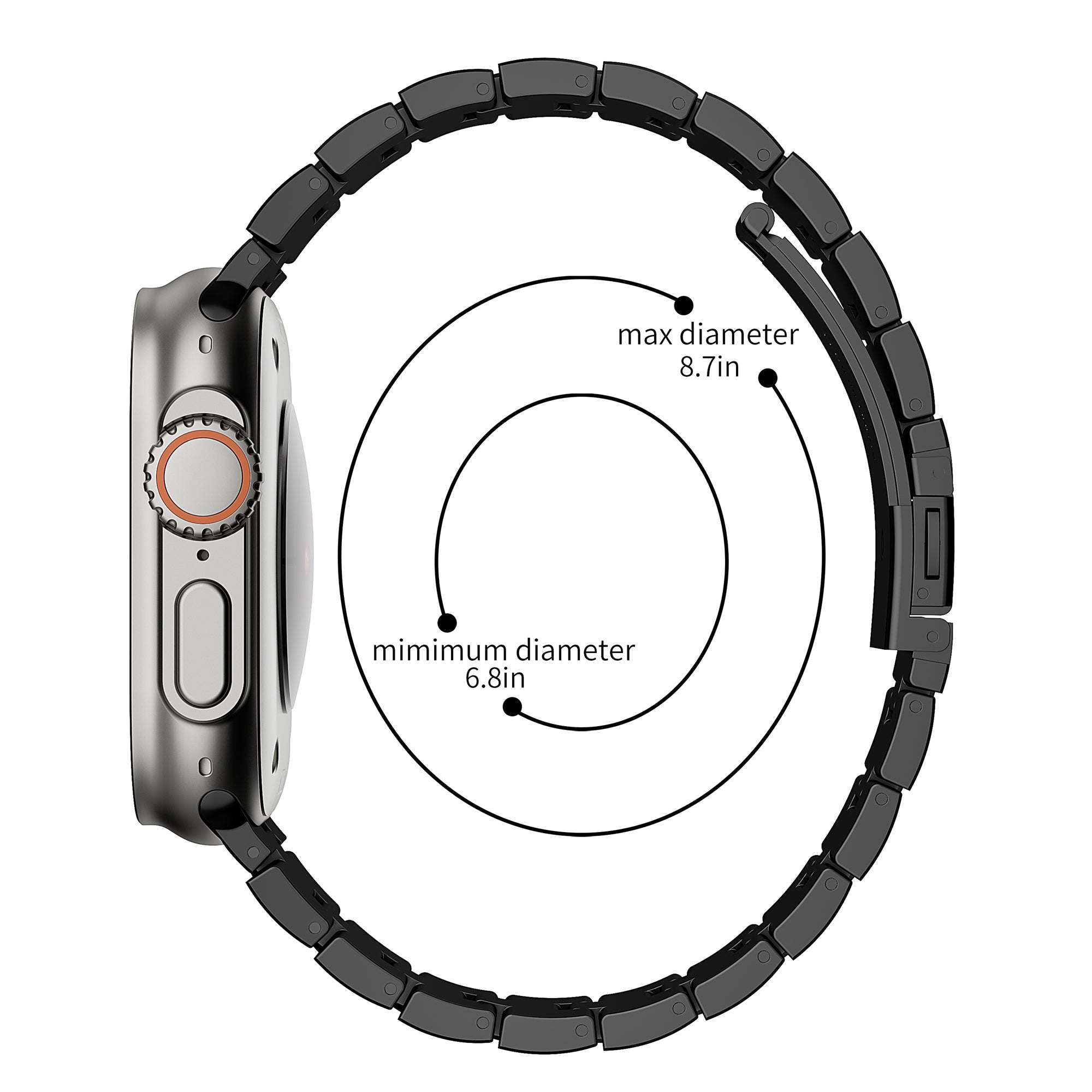 For Apple Watch Ultra 2 Ultra 49mm / Series 9 8 7 45mm / 6 5 4 SE (2022) SE (2023) SE 44mm / 3 2 1 42mm Metal Wrist Band - Black