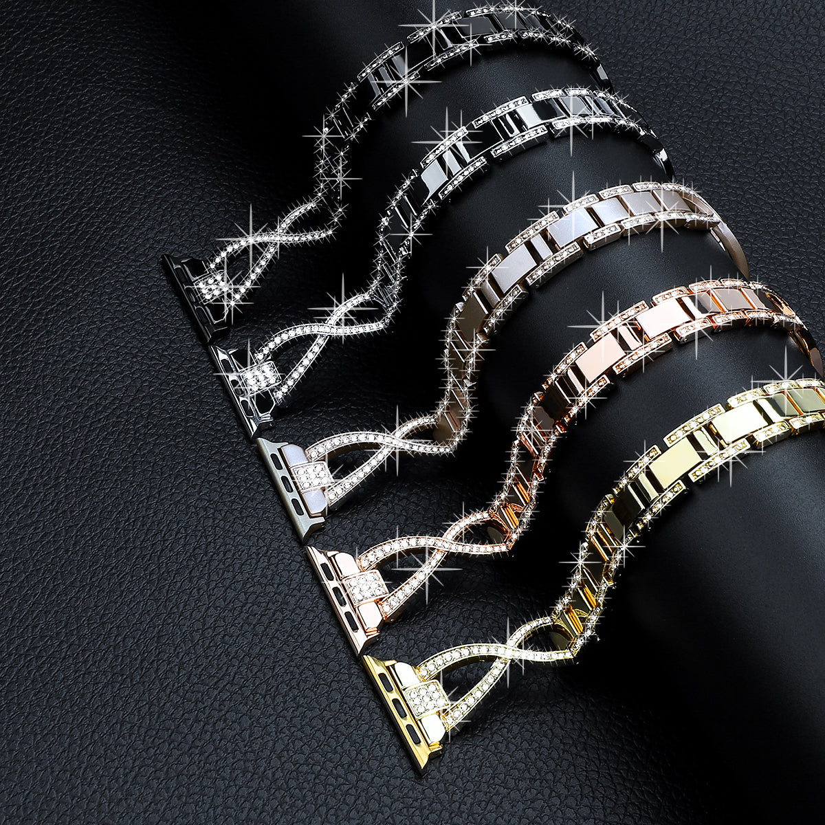 For Apple Watch Series 9 / 8 / 7 41mm / SE (2023) / SE(2022) / SE / 6 / 5 / 4 40mm / 3 / 2 / 1 38mm Rhinestone Cross Metal Strap - Black
