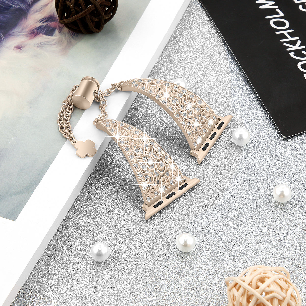 For Apple Watch Ultra 49mm / Ultra 2 49mm / Series 9 / 8 / 7 45mm / 6 / 5 / 4 / SE / SE (2022) / SE (2023) 44mm / 3 / 2 / 1 42mm Floral Slider Bracelet Strap - Retro Gold