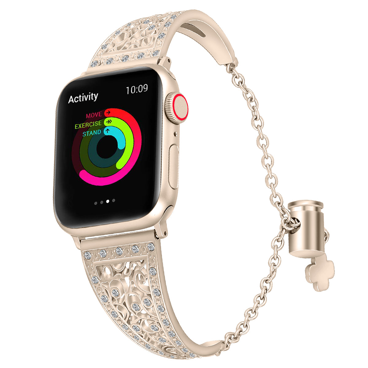 For Apple Watch Ultra 49mm / Ultra 2 49mm / Series 9 / 8 / 7 45mm / 6 / 5 / 4 / SE / SE (2022) / SE (2023) 44mm / 3 / 2 / 1 42mm Floral Slider Bracelet Strap - Retro Gold