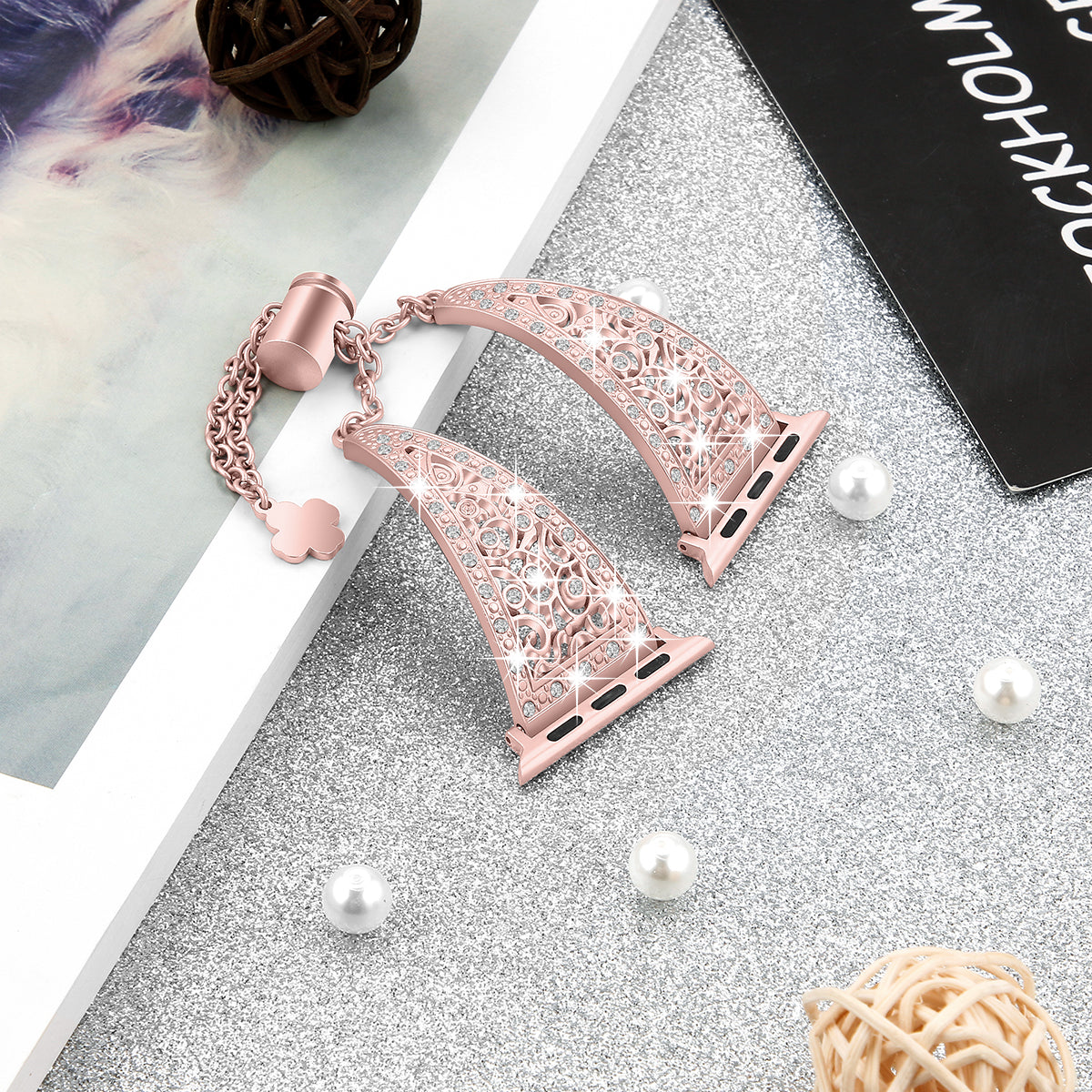 For Apple Watch Ultra 49mm / Ultra 2 49mm / Series 9 / 8 / 7 45mm / 6 / 5 / 4 / SE / SE (2022) / SE (2023) 44mm / 3 / 2 / 1 42mm Floral Slider Bracelet Strap - Retro Gold