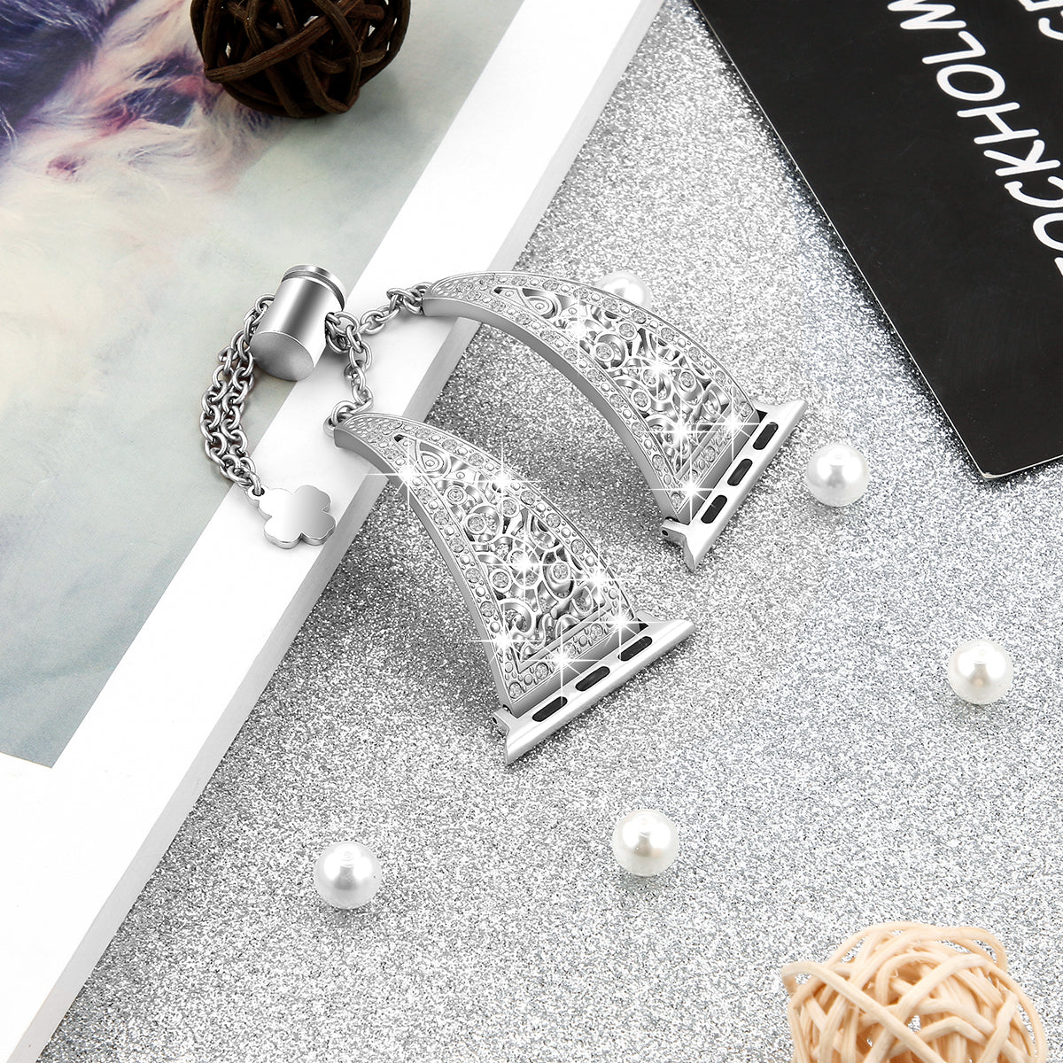 For Apple Watch Ultra 49mm / Ultra 2 49mm / Series 9 / 8 / 7 45mm / 6 / 5 / 4 / SE / SE (2022) / SE (2023) 44mm / 3 / 2 / 1 42mm Floral Slider Bracelet Strap - Retro Gold